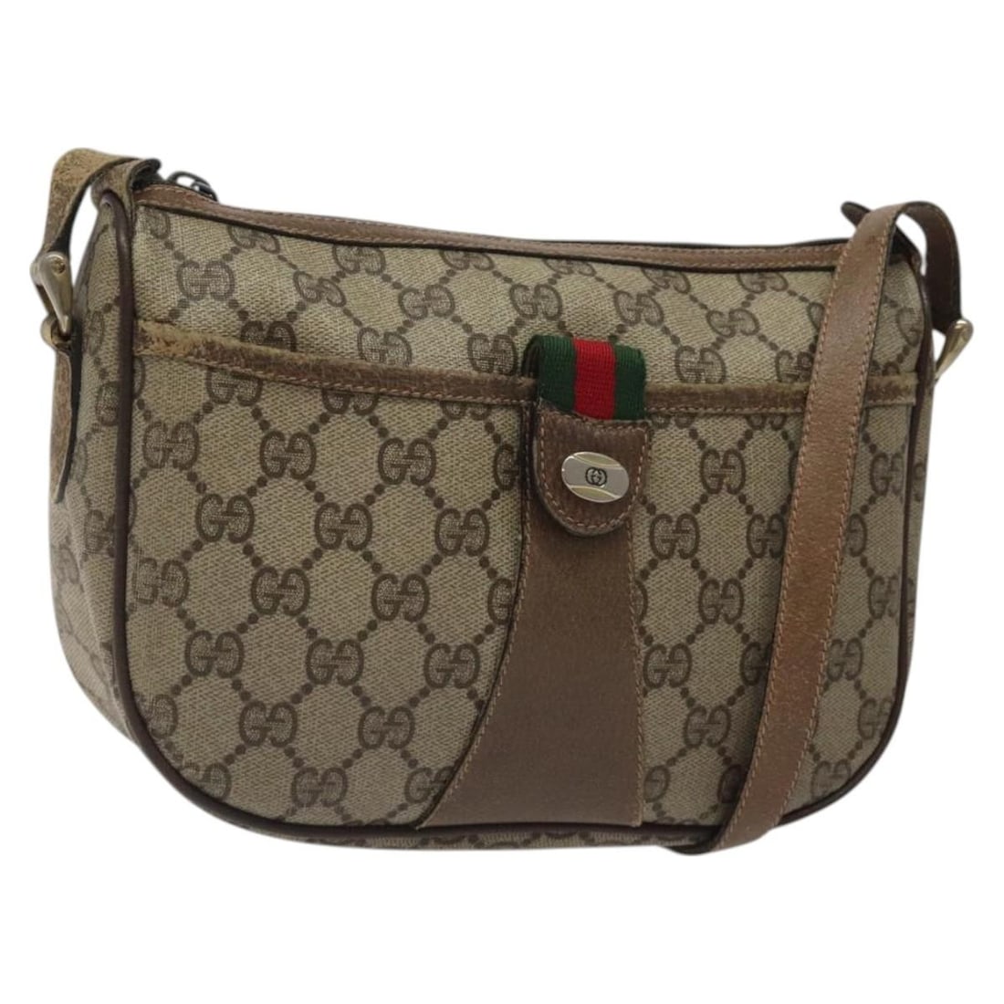 GUCCI GG Supreme Web Sherry Shoulder Bag PVC Beige 89 02 032 Auth Made in Italy: GUCCI GG Supreme Web Sherry Shoulder Bag PVC Beige 89 02 032 Auth Made in Italy Introducing the GUCCI GG Supreme Web Sherry Line Shoulder Bag, a sophisticated accessory crafted from durable PVC leathe