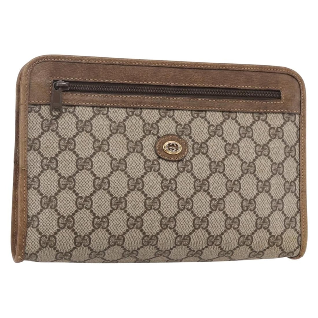 GUCCI GG Supreme Beige Gold Clutch Bag PVC Leather 41 01 037 Auth: GUCCI GG Supreme Beige Gold Clutch Bag PVC Leather 41 01 037 Auth This authentic GUCCI GG Supreme Clutch Bag is a stylish accessory crafted in Italy from durable PVC leather. Featuring a chic beige an