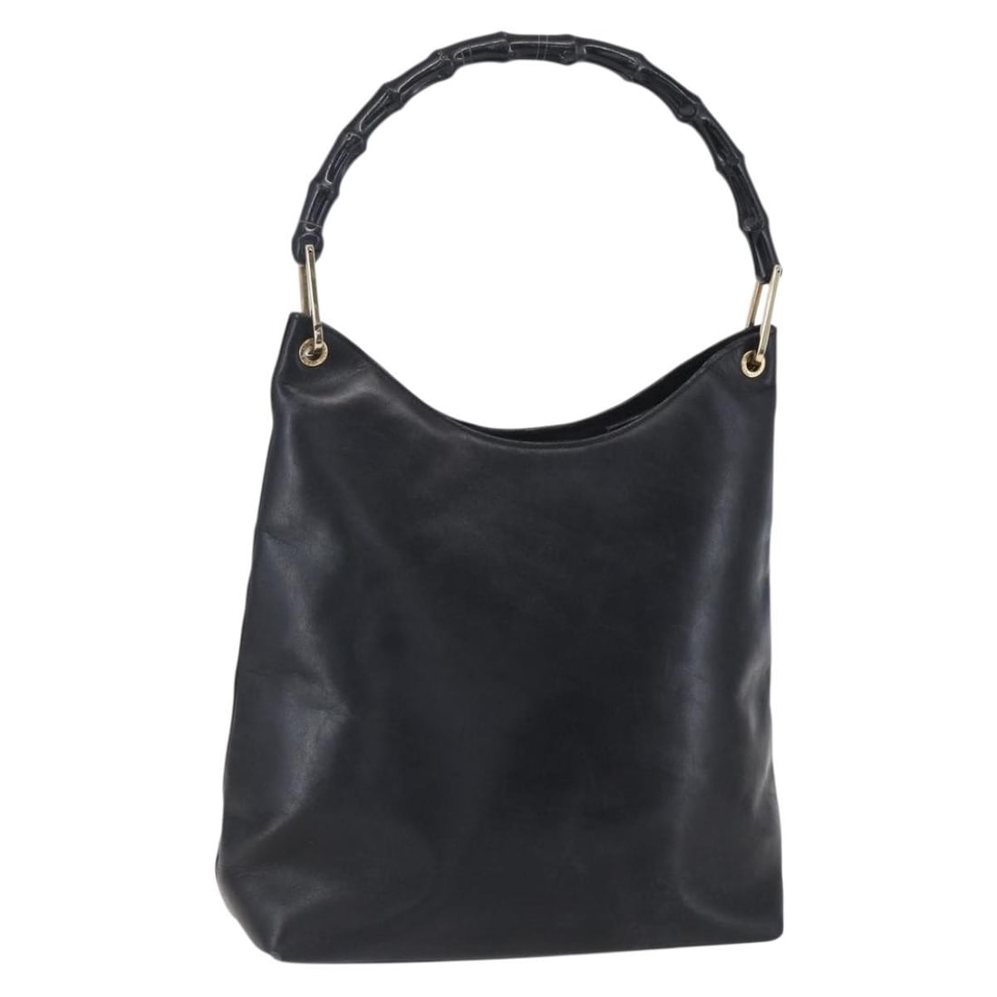GUCCI Black Gold Leather Bamboo Shoulder Bag Auth 151973: GUCCI Black Gold Leather Bamboo Shoulder Bag Auth 151973 This authentic GUCCI Bamboo Shoulder Bag combines luxury and functionality, crafted from high-quality black leather with elegant gold accents.