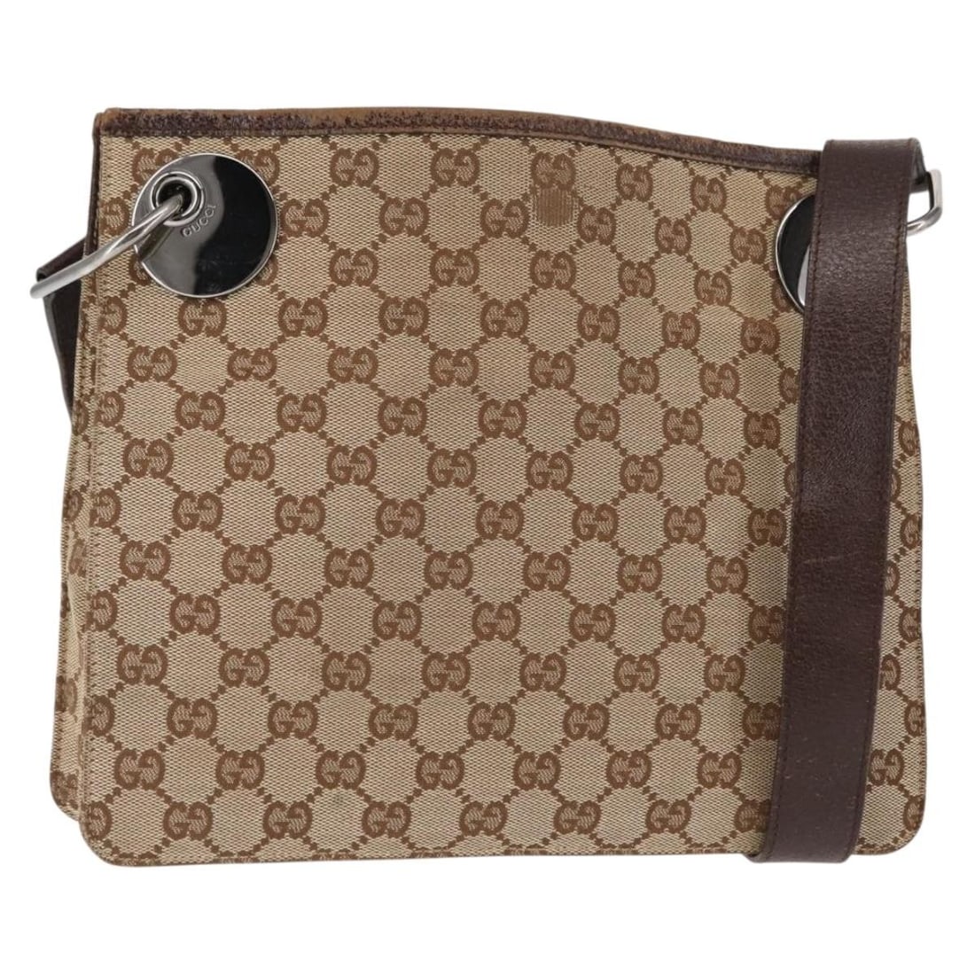 GUCCI GG Canvas Beige Silver Shoulder Bag 120841 Auth Italy: GUCCI GG Canvas Beige Silver Shoulder Bag 120841 Auth Italy This authentic GUCCI GG Canvas Shoulder Bag combines sophistication with everyday practicality. Crafted in Italy, it features a stylish beig