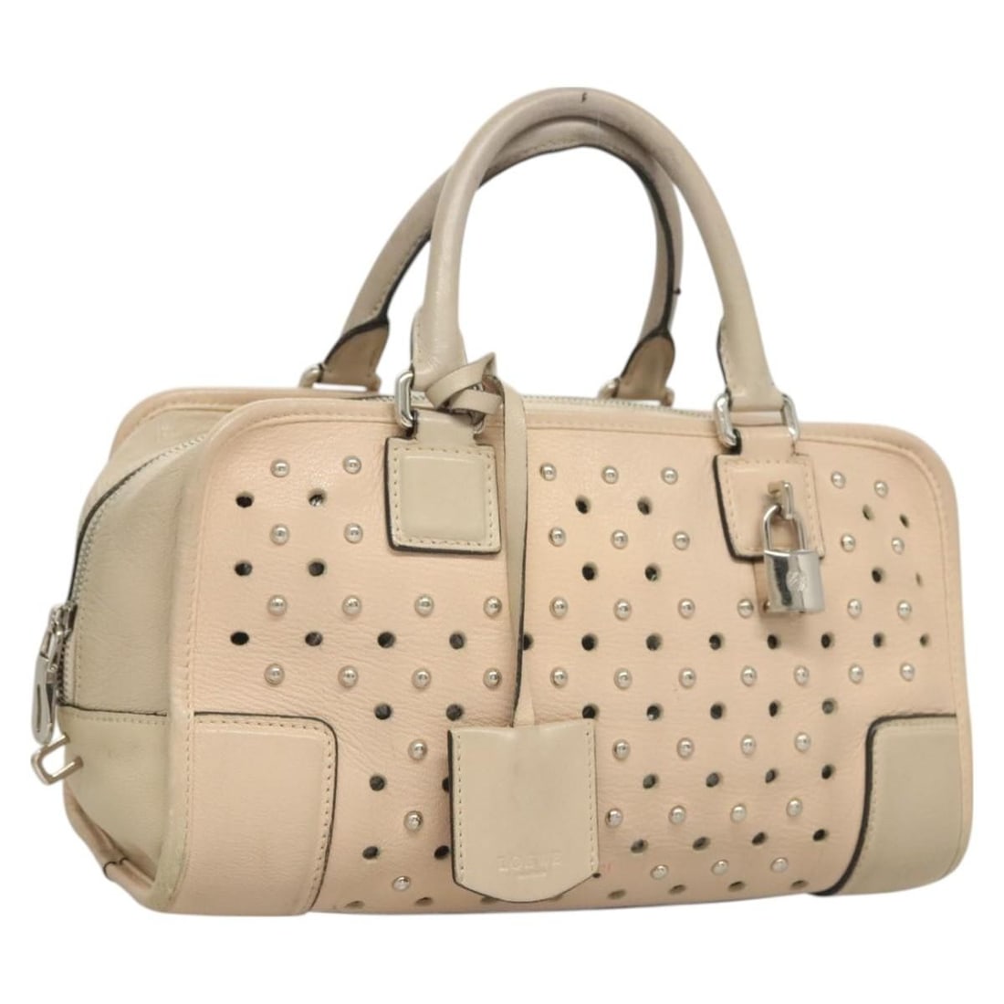 LOEWE Amazona 28 Leather Hand Bag Pink Silver Auth 131057 Spain: LOEWE Amazona 28 Leather Hand Bag Pink Silver Auth 131057 Spain This LOEWE Amazona 28 Hand Bag is a stunning blend of pink and silver leather, crafted with attention to detail in Spain. The bag featur