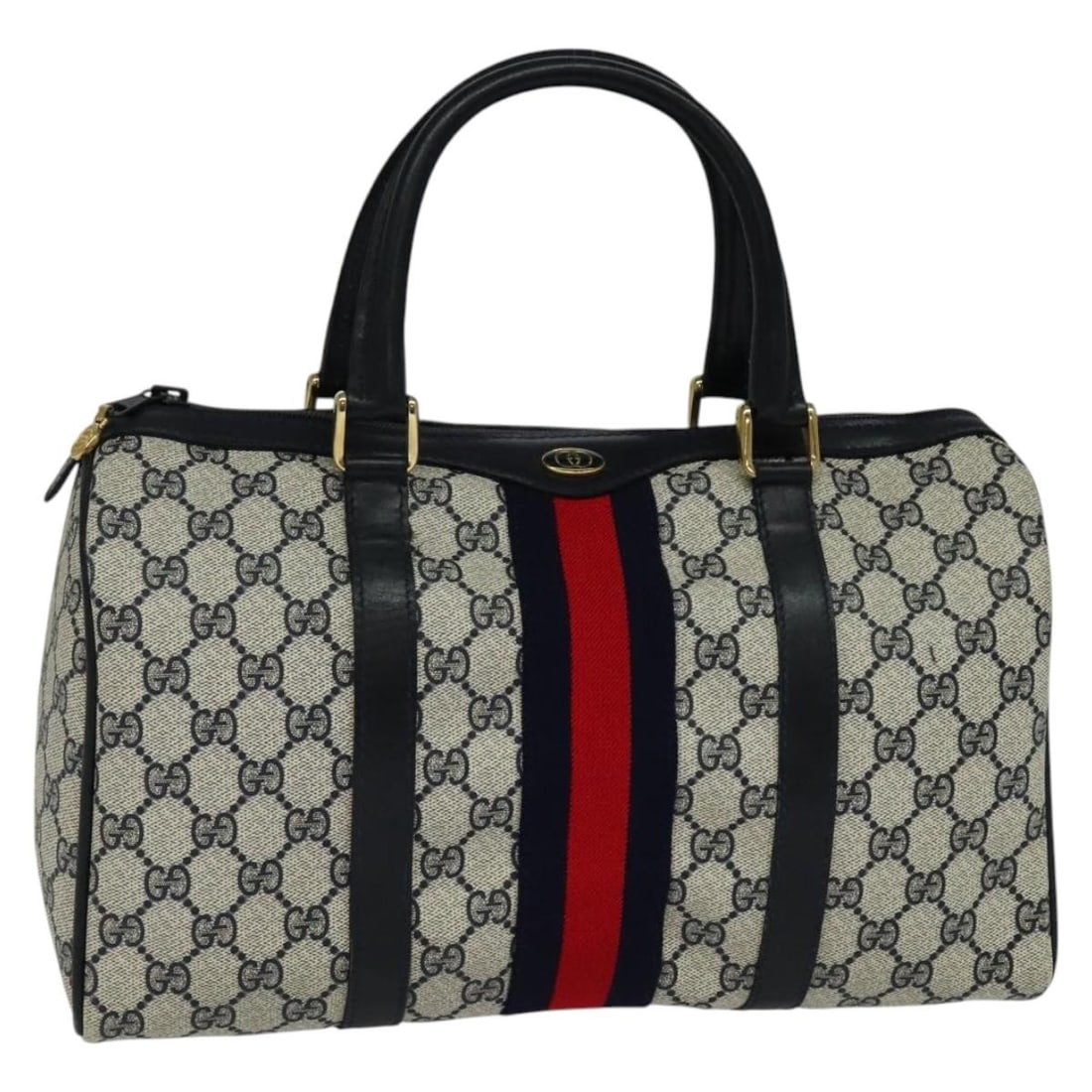 GUCCI GG Supreme Sherry Line Boston Bag PVC Navy Gold 24 012 3842 Auth: GUCCI GG Supreme Sherry Line Boston Bag PVC Navy Gold 24 012 3842 Auth Elevate your accessory collection with this authentic GUCCI GG Supreme Sherry Line Boston Bag. Crafted from durable PVC leather i