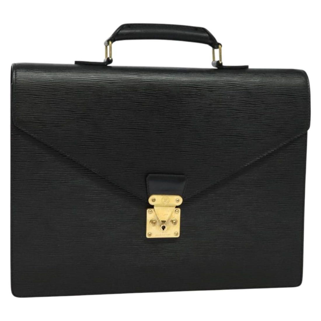 Louis Vuitton Epi Serviette Ambassador Business Bag Black M54412 France: Louis Vuitton Epi Serviette Ambassador Business Bag Black M54412 France This LOUIS VUITTON Epi Serviette Ambassador Business Bag is a sophisticated accessory ideal for professional settings. Crafted f