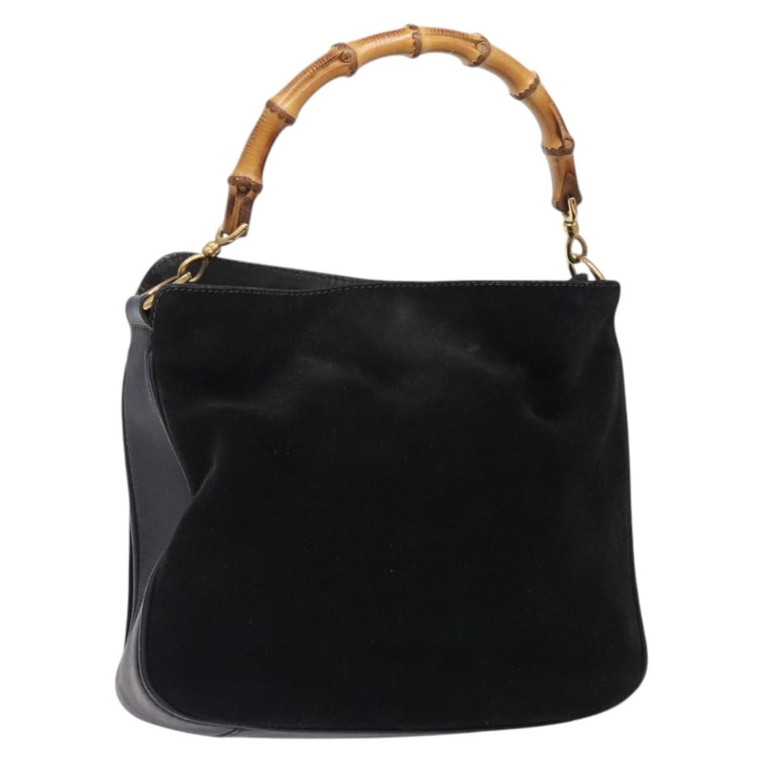 GUCCI 001 1638 Bamboo Hand Bag Black Suede Gold Made in Italy: GUCCI 001 1638 Bamboo Hand Bag Black Suede Gold Made in Italy Elevate your style with this authentic GUCCI Bamboo Hand Bag, crafted from premium suede in a striking black and gold color combination. T
