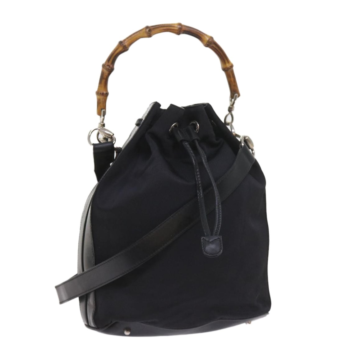 GUCCI Black Nylon Bamboo Shoulder Bag 2way Made in Italy Authentic: GUCCI Black Nylon Bamboo Shoulder Bag 2way Made in Italy Authentic Elevate your accessory collection with this authentic GUCCI Bamboo Shoulder Bag crafted from durable nylon. Featuring a sleek black e