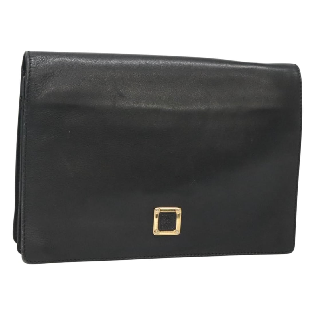 LOEWE Anagram Leather Clutch Bag Black Gold Authenticated: LOEWE Anagram Leather Clutch Bag Black Gold Authenticated Elevate your accessory collection with this LOEWE Anagram Clutch Bag, crafted from premium leather in an elegant black and gold color scheme.
