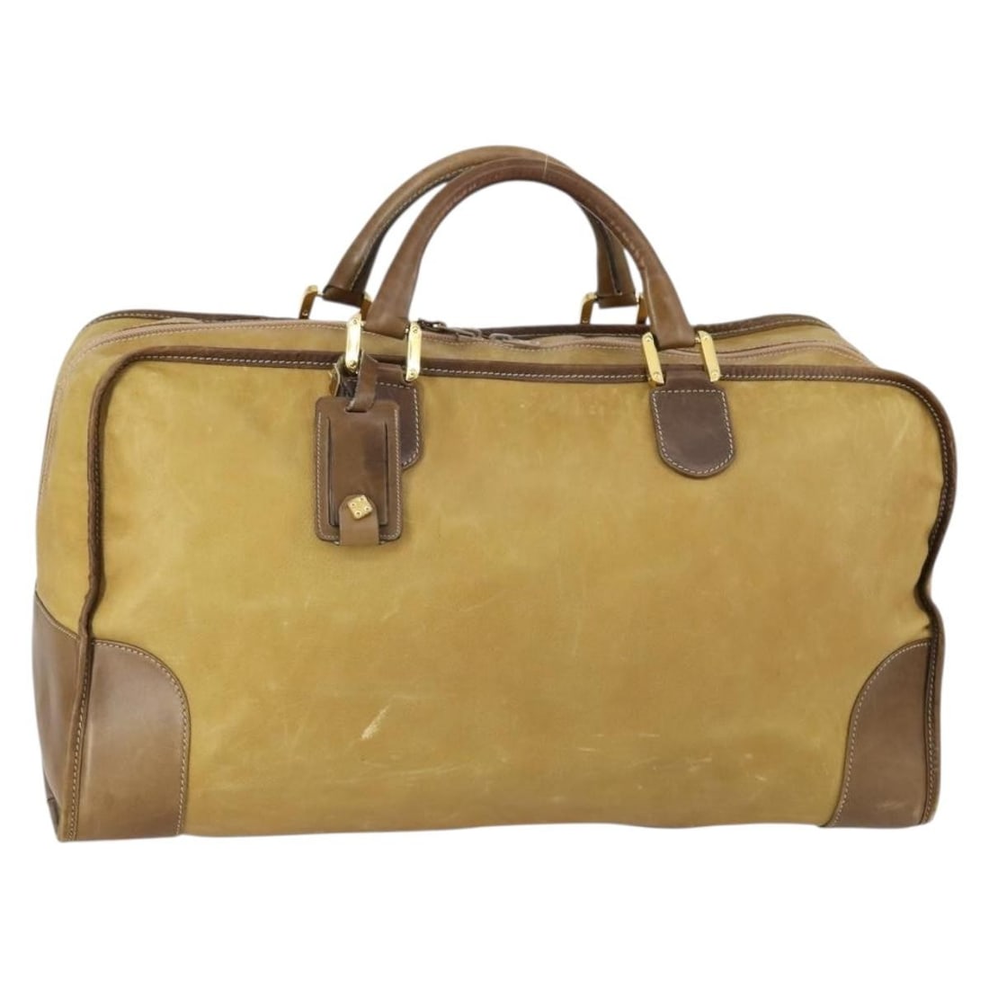 LOEWE Anagram Amazonas Beige Gold Suede Hand Bag Auth 151947: LOEWE Anagram Amazonas Beige Gold Suede Hand Bag Auth 151947 This LOEWE Anagram Amazonas Hand Bag features a stylish design crafted from soft suede in a chic beige and gold color combination. Measurin