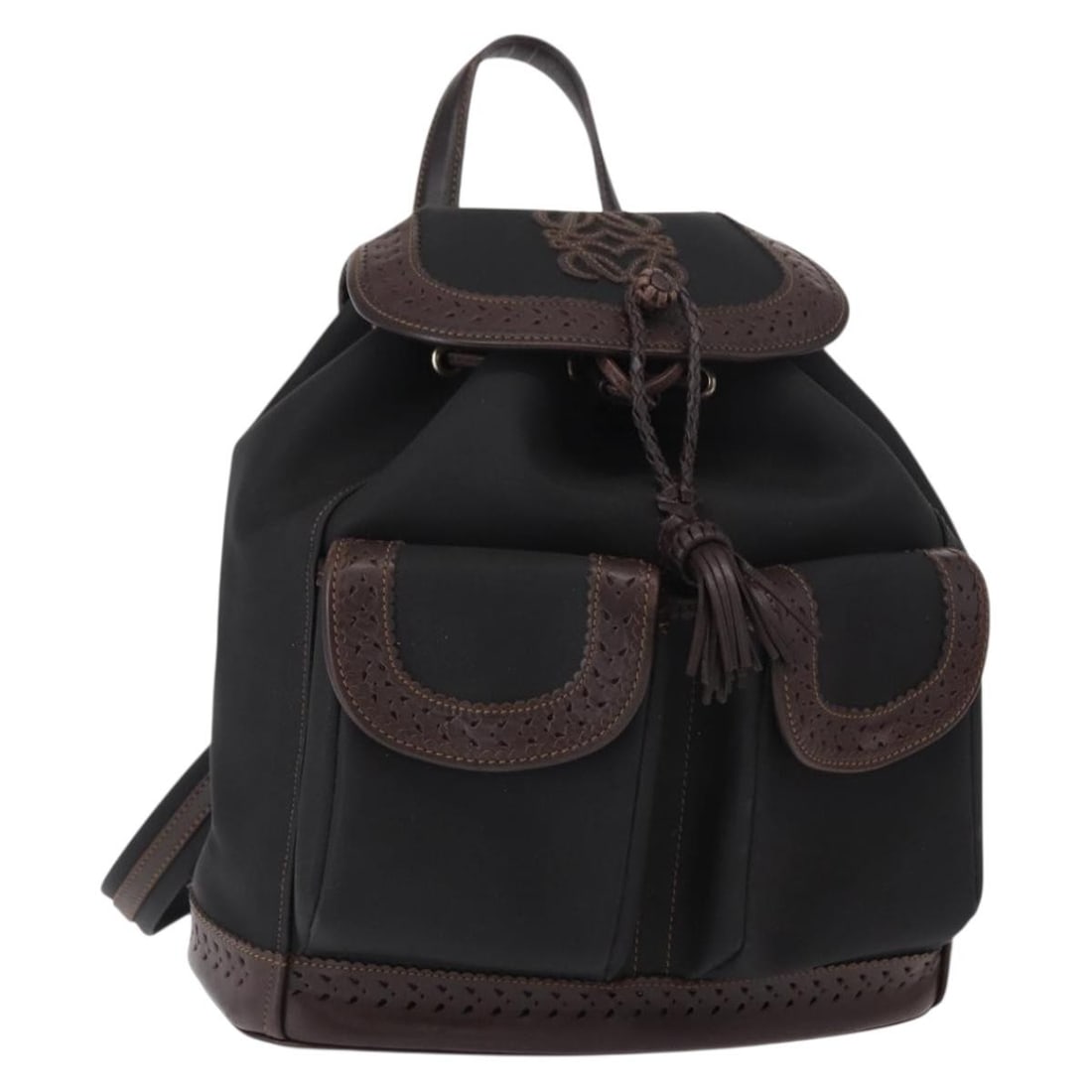 LOEWE Black Gold Canvas Backpack Authenticated Spain: LOEWE Black Gold Canvas Backpack Authenticated Spain This LOEWE Backpack is a stylish and functional accessory crafted in Spain. Made from durable black canvas with gold accents, this backpack feature