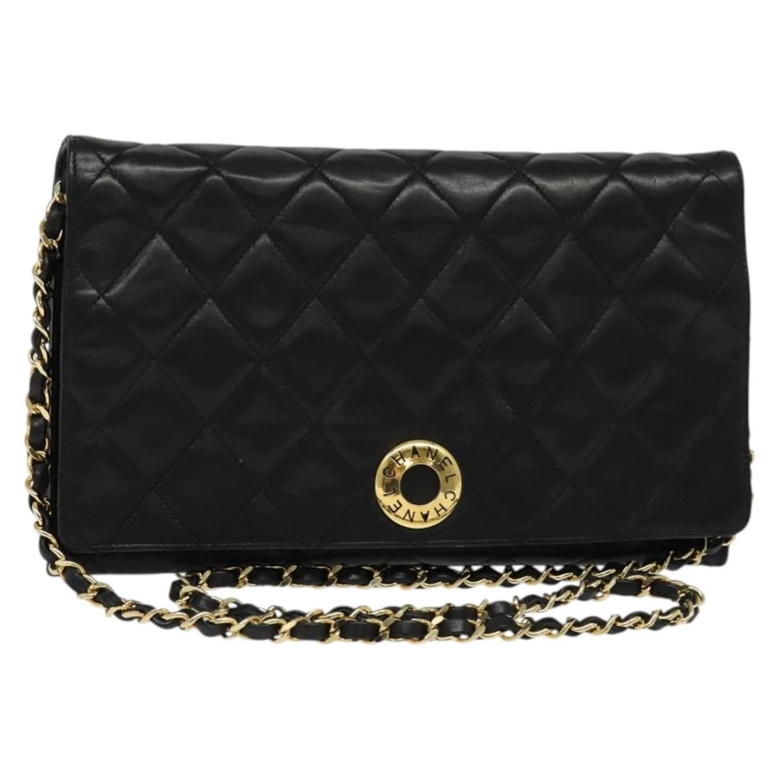 CHANEL Black Gold Matelasse Lambskin Shoulder Bag Auth Italy: CHANEL Black Gold Matelasse Lambskin Shoulder Bag Auth Italy This CHANEL Matelasse Chain Shoulder Bag is a timeless piece that exudes elegance and style. Crafted from luxurious lamb skin, this black a