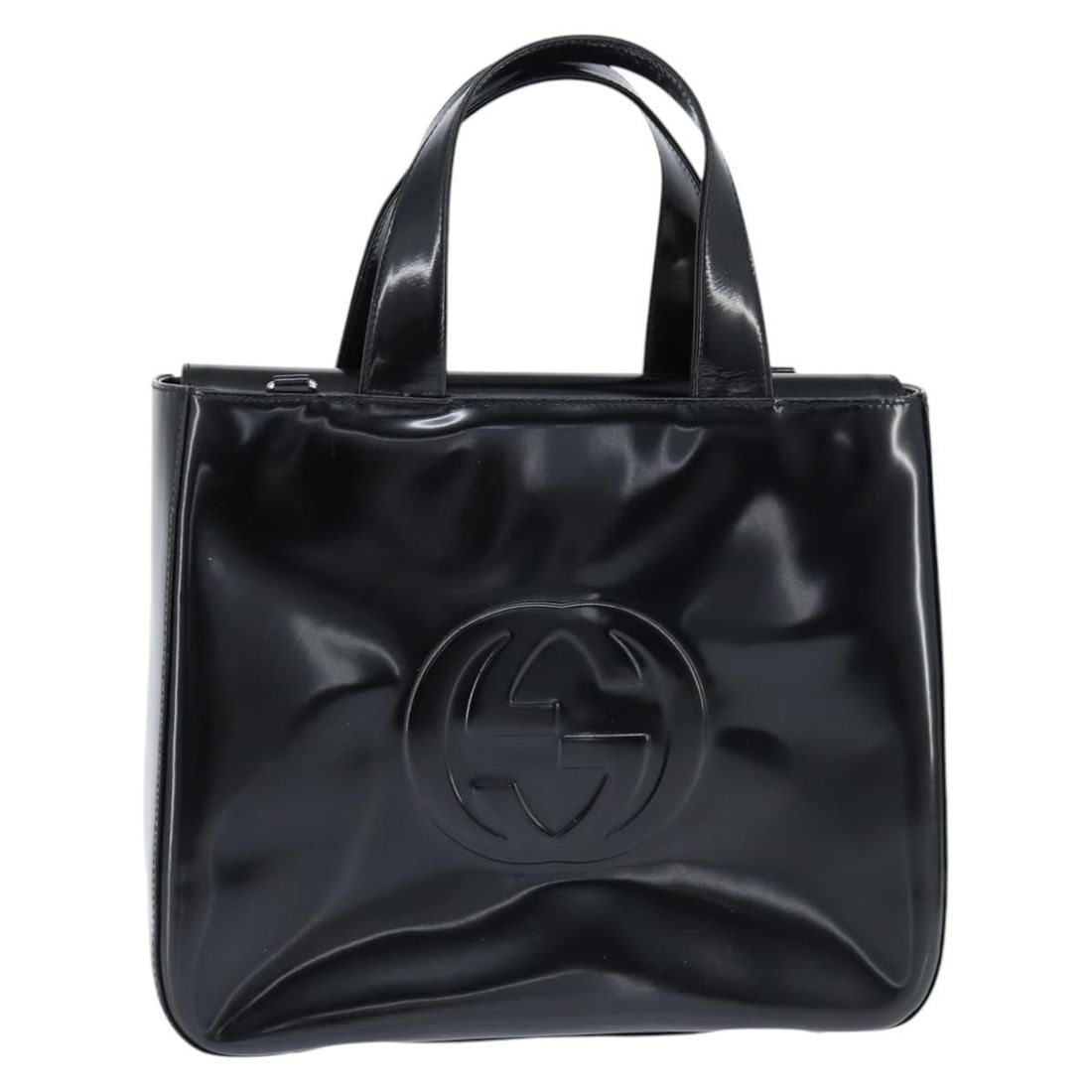 GUCCI Black Enamel Hand Bag 000 1013 0504 Authentic Italy: GUCCI Black Enamel Hand Bag 000 1013 0504 Authentic Italy This exquisite GUCCI Hand Bag is a timeless accessory crafted in Italy, showcasing a sleek black enamel exterior. Measuring approximately 11.4