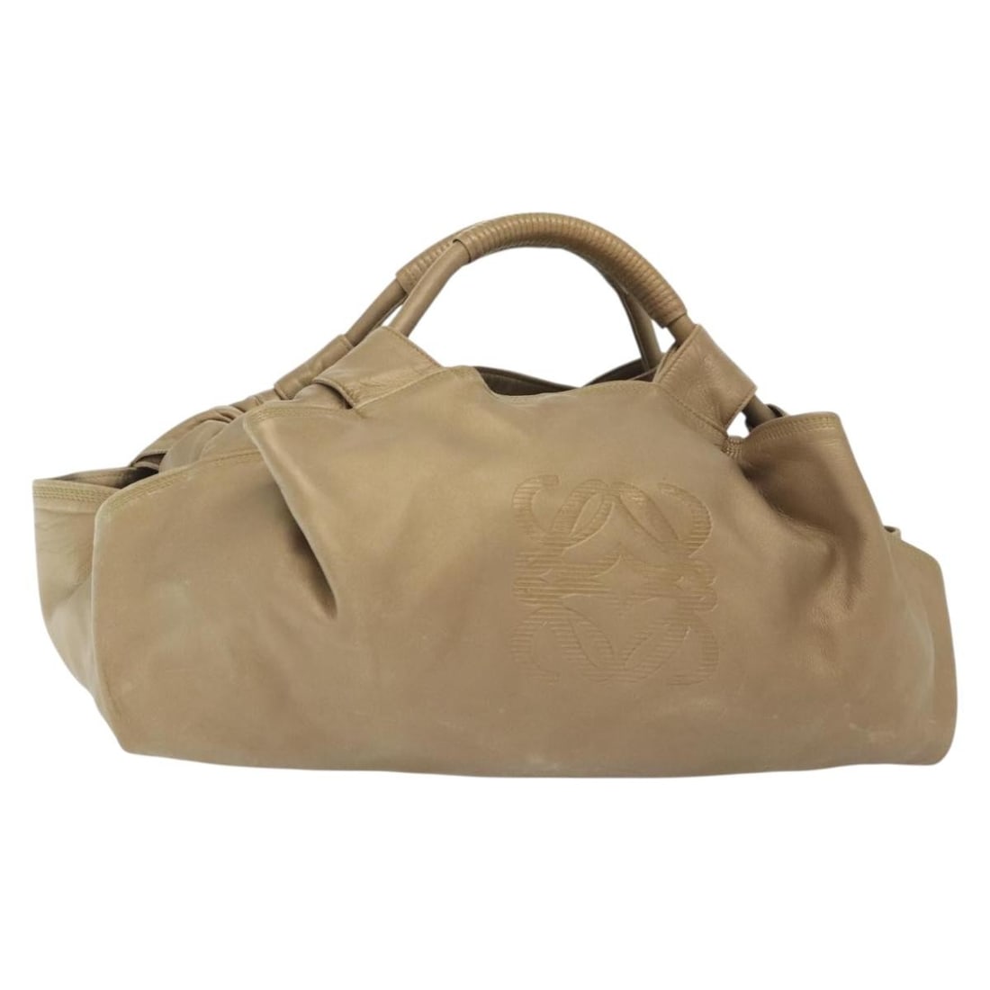 LOEWE Nappa Aire Beige Leather Hand Bag Gold Accents Auth 140795: LOEWE Nappa Aire Beige Leather Hand Bag Gold Accents Auth 140795 This LOEWE Nappa Aire Hand Bag is a stylish accessory crafted in Spain, featuring a luxurious leather exterior in a chic beige and gold