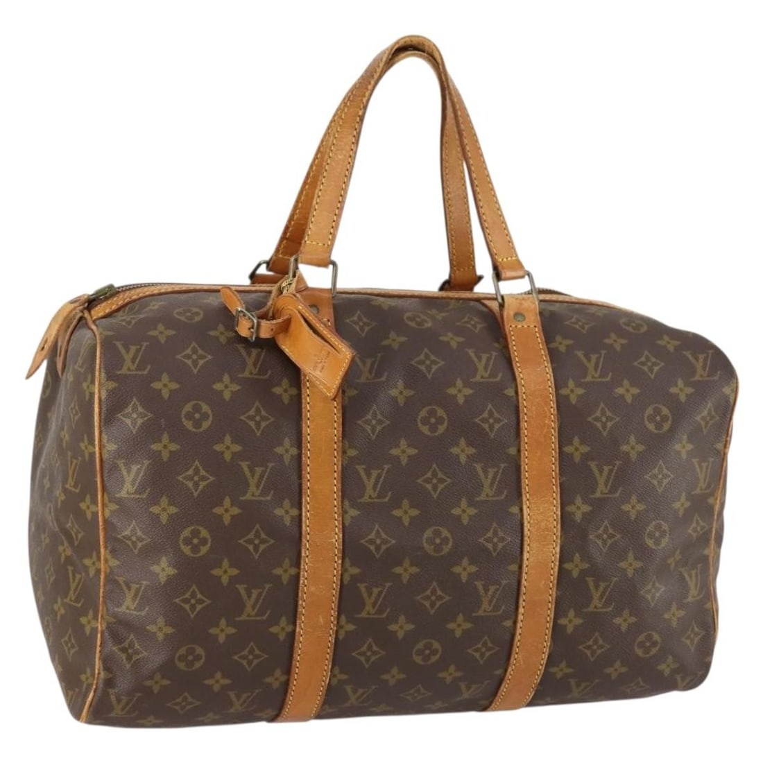 LOUIS VUITTON Monogram Sac Souple 45 Boston Bag M41624 with Name Tag: LOUIS VUITTON Monogram Sac Souple 45 Boston Bag M41624 with Name Tag Introducing the LOUIS VUITTON Monogram Sac Souple 45 Boston Bag, a classic piece from the renowned French luxury brand. Crafted fro
