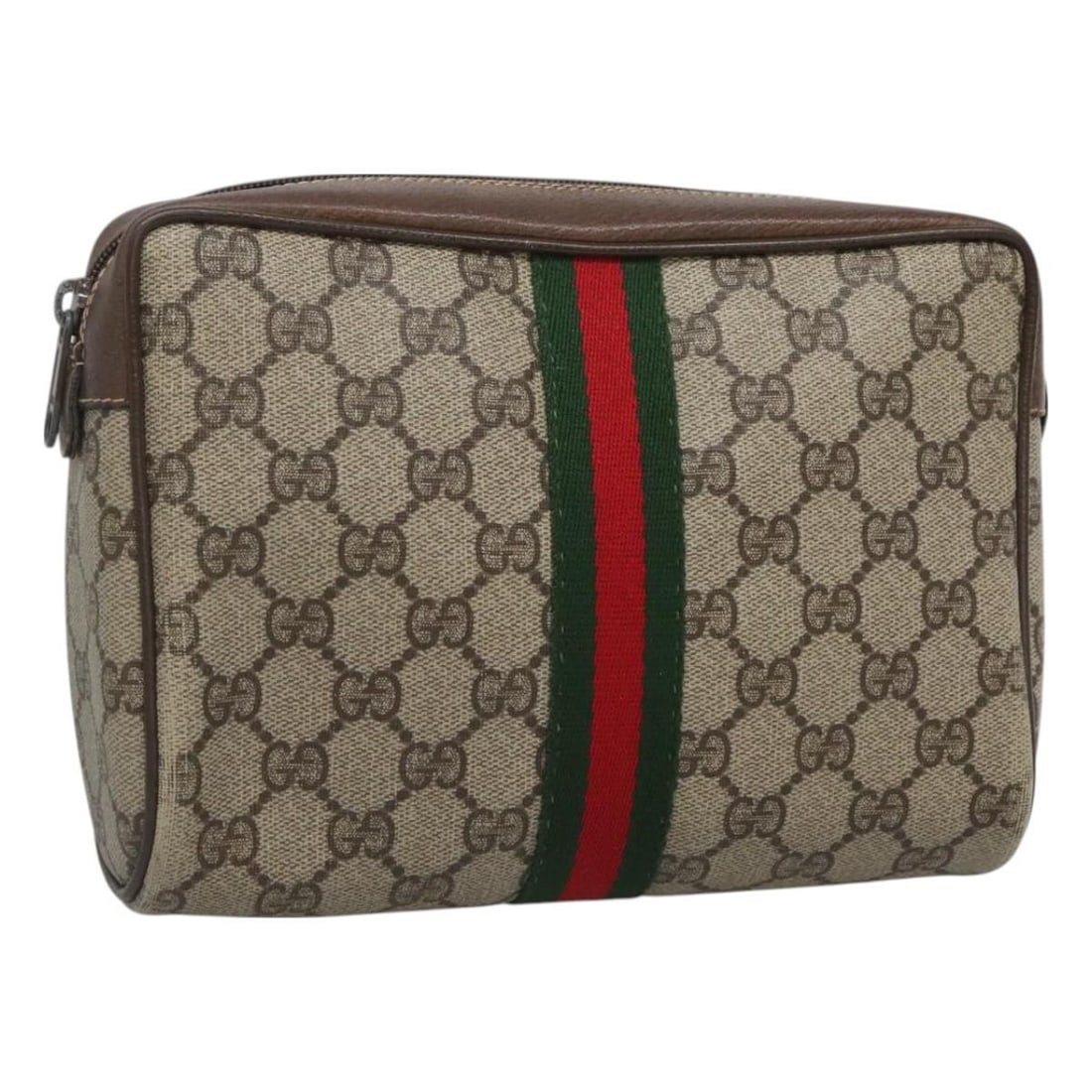 GUCCI GG Supreme Sherry Line Clutch Bag Beige Gold PVC 32 014 3553 Auth: GUCCI GG Supreme Sherry Line Clutch Bag Beige Gold PVC 32 014 3553 Auth Introducing the GUCCI GG Supreme Web Sherry Line Clutch Bag, a stylish and functional accessory crafted from PVC leather in a ch