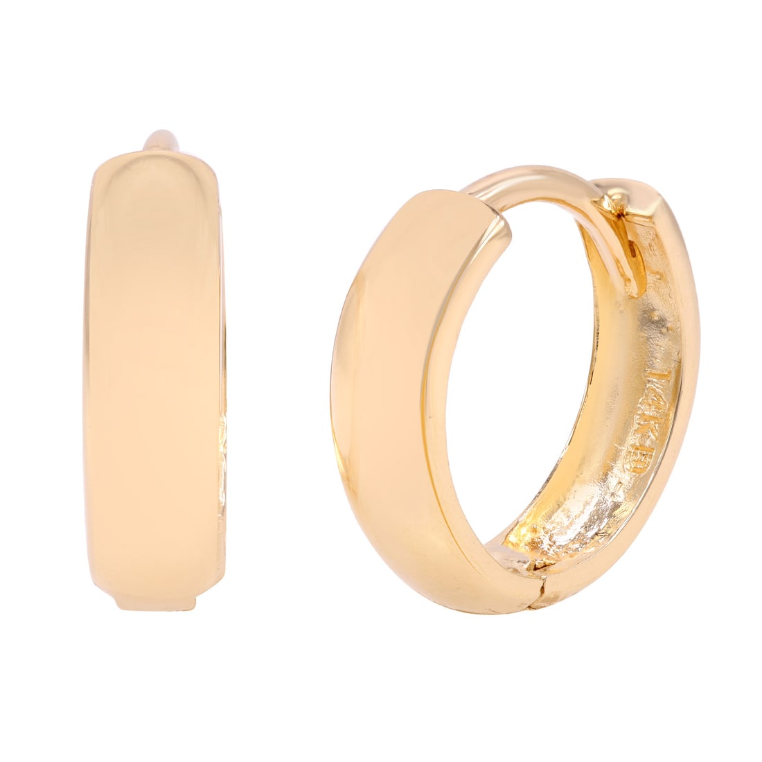Rachel Koen 14K Yellow Gold Hinged Huggie Hoop Earrings 12mm: Rachel Koen 14K Yellow Gold Hinged Huggie Hoop Earrings 12mm Discover the timeless elegance of these 14K Yellow Gold Small Wide Hinged Huggie Hoop Earrings. Crafted from high-quality yellow gold, thes