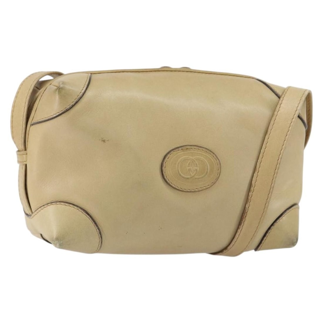 GUCCI Beige Gold Leather Shoulder Bag Auth BA7259 Italy: GUCCI Beige Gold Leather Shoulder Bag Auth BA7259 Italy This authentic GUCCI shoulder bag is a stylish accessory crafted from high-quality leather in a sophisticated beige and gold color scheme. Its c