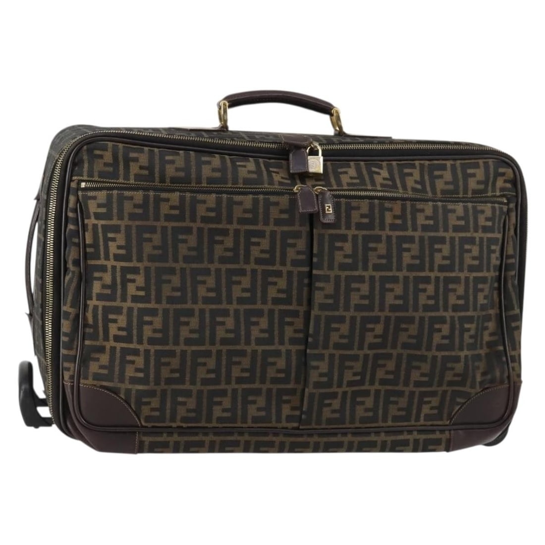 FENDI Zucca Canvas Suitcase Black Brown Authentic Travel Case: FENDI Zucca Canvas Suitcase Black Brown Authentic Travel Case This FENDI Zucca Canvas Carry Case is a stylish suitcase featuring a classic black and brown color scheme. Crafted in Italy from durable Z