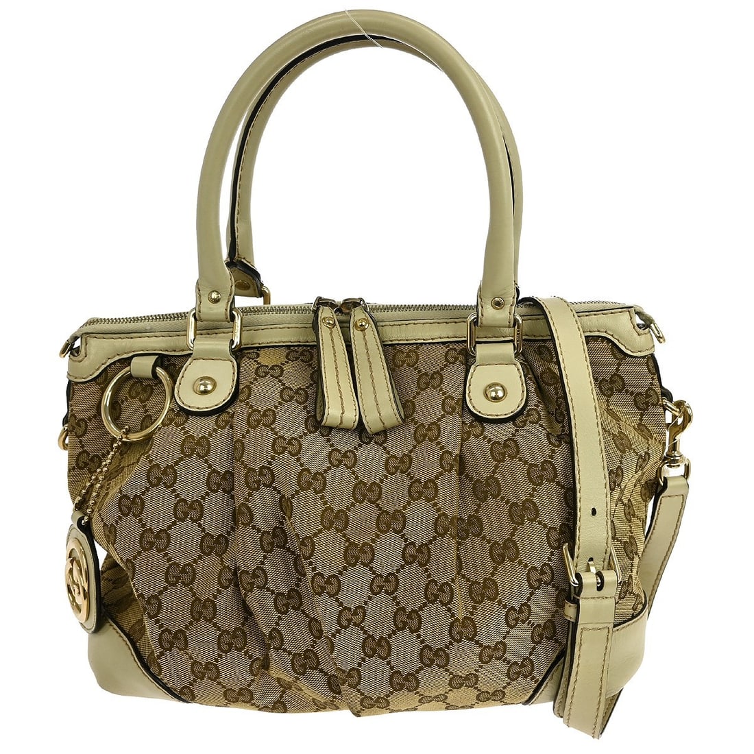 Gucci Beige GG 2Way Handbag 247902 203998 Italy Leather: Gucci Beige GG 2Way Handbag 247902 203998 Italy Leather Elevate your style with this Gucci Beige GG 2way Handbag, a perfect blend of elegance and functionality. Crafted from premium leather, this medi