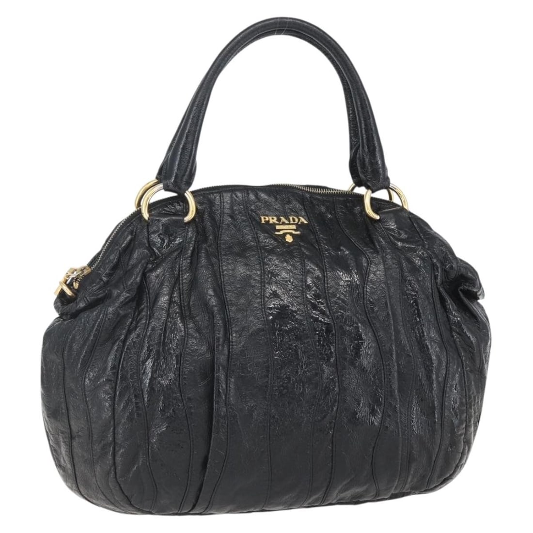 PRADA Black Gold Enamel Hand Bag Auth am9823 Italy: PRADA Black Gold Enamel Hand Bag Auth am9823 Italy This stylish PRADA Hand Bag showcases a sophisticated blend of black and gold enamel, making it a chic accessory for any occasion. Crafted in Italy,
