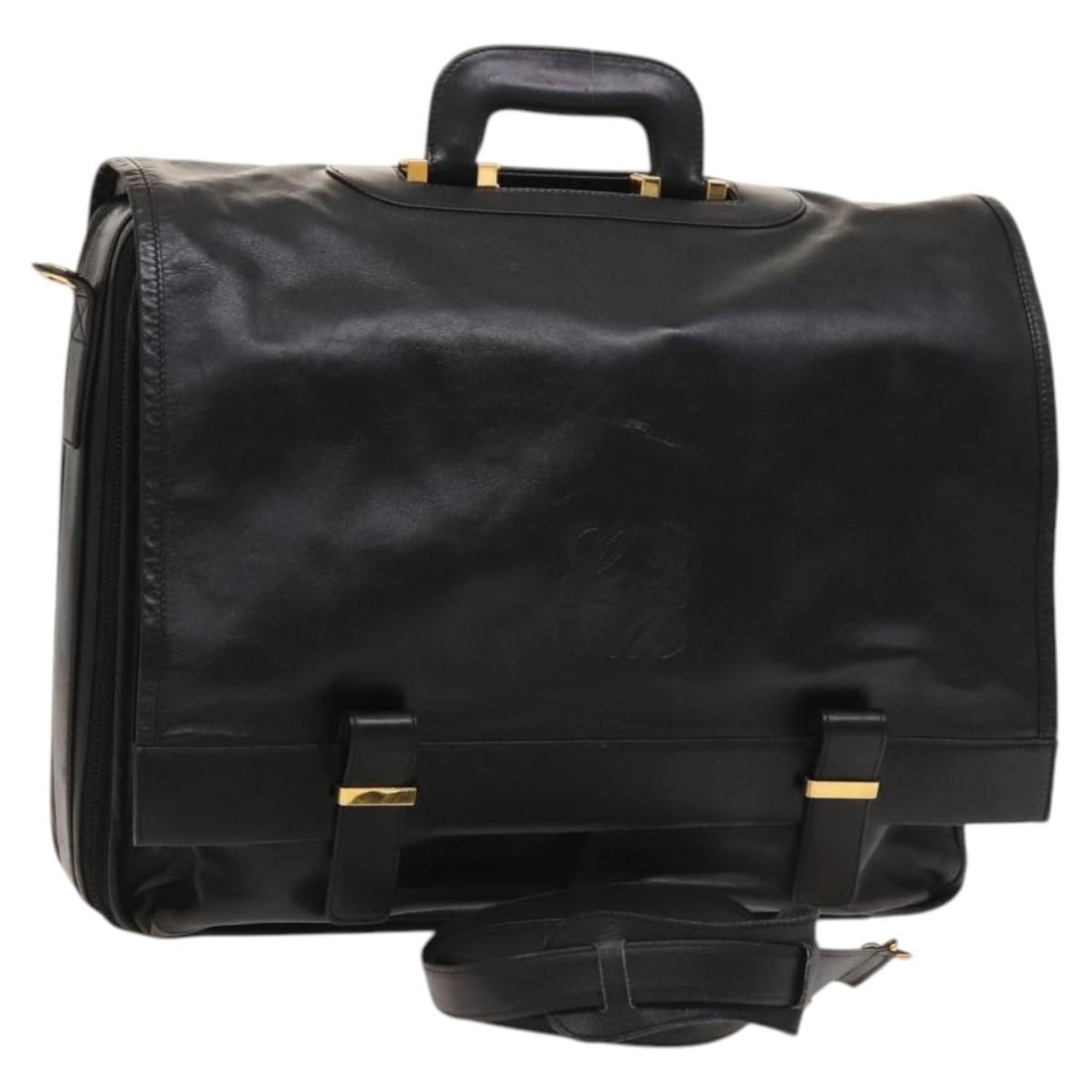 LOEWE Anagram Leather Business Bag Black Gold 2way Spain: LOEWE Anagram Leather Business Bag Black Gold 2way Spain This LOEWE Anagram Business Bag is a sophisticated accessory crafted from high-quality leather, featuring an elegant black and gold color schem