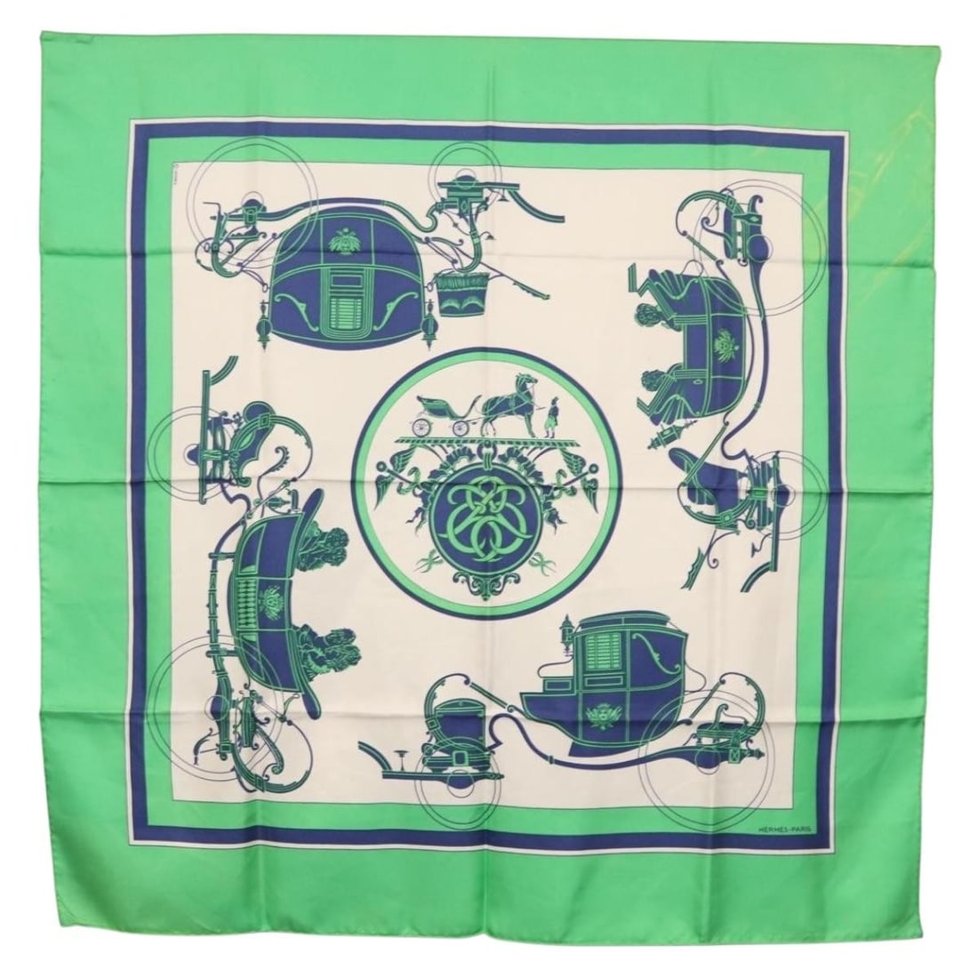 HERMES Ex-Libris Green Silk Carre 90 Scarf Authentic BA7734 (1 of 15)
