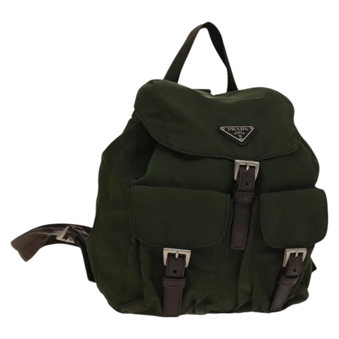 PRADA Green Silver Nylon Backpack Made in Italy Auth 135051: PRADA Green Silver Nylon Backpack Made in Italy Auth 135051 This PRADA backpack combines style and functionality, featuring a vibrant green and silver nylon exterior. Crafted in Italy, this backpack i