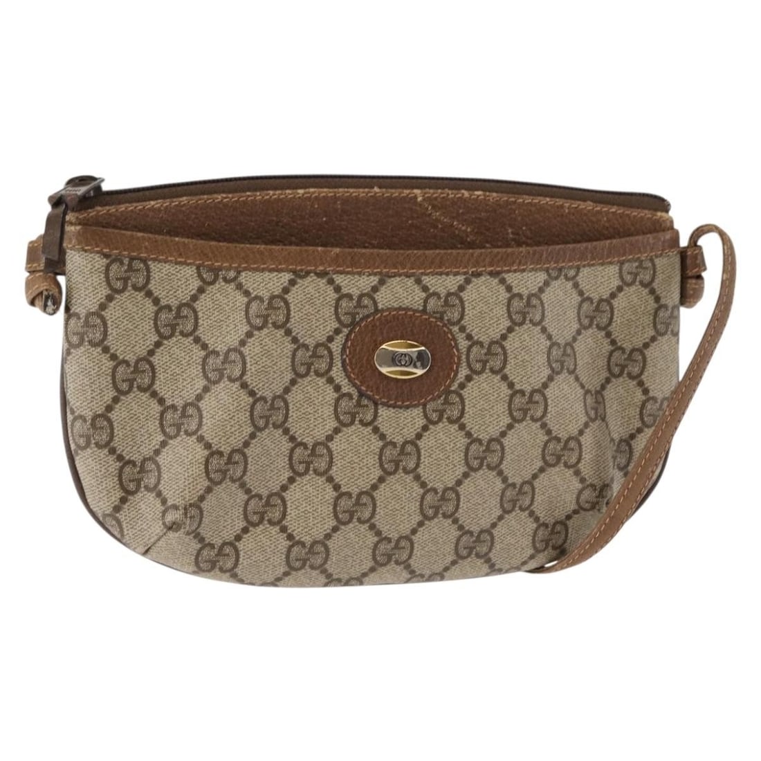GUCCI GG Supreme Beige Gold PVC Shoulder Bag Italy: GUCCI GG Supreme Beige Gold PVC Shoulder Bag Italy This authentic GUCCI GG Supreme Shoulder Bag is a stylish accessory crafted from durable PVC leather in a chic beige and gold color combination. Meas