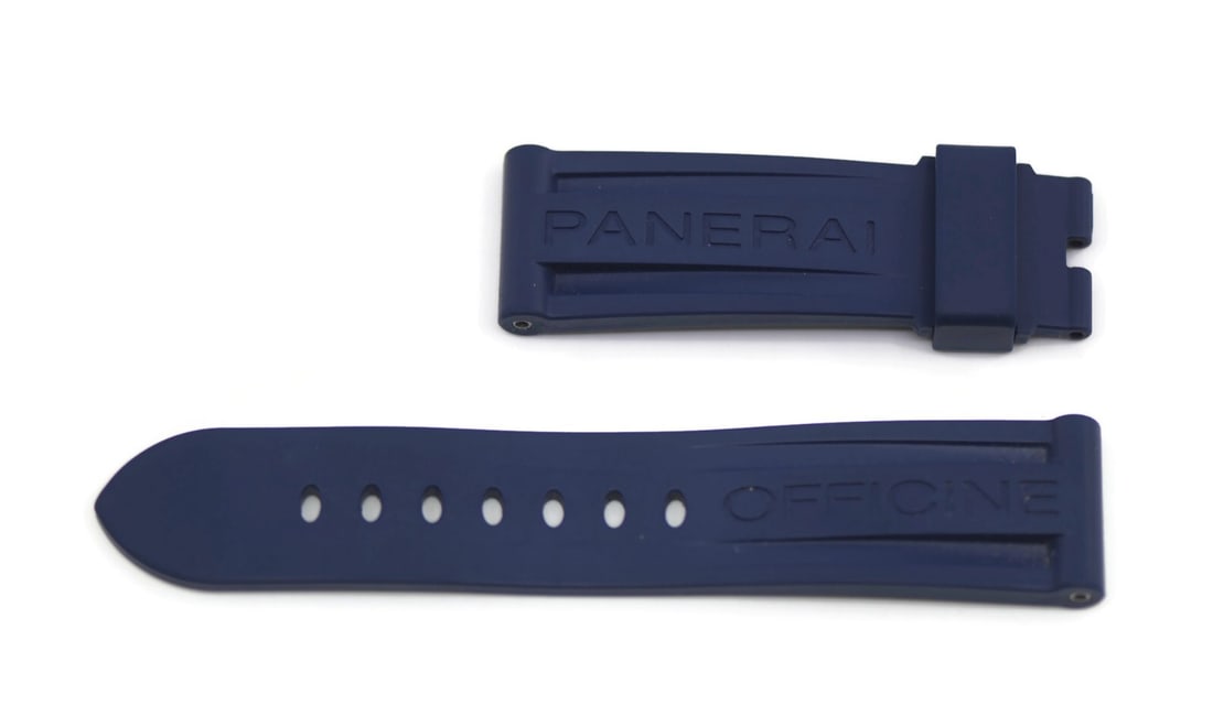 Panerai Authentic Blue Rubber Watch Strap 24mm: Panerai Authentic Blue Rubber Watch Strap 24mm This Panerai Blue Rubber Strap is a stylish accessory designed for comfort and durability. Made from high-quality rubber, this wristwatch band features a