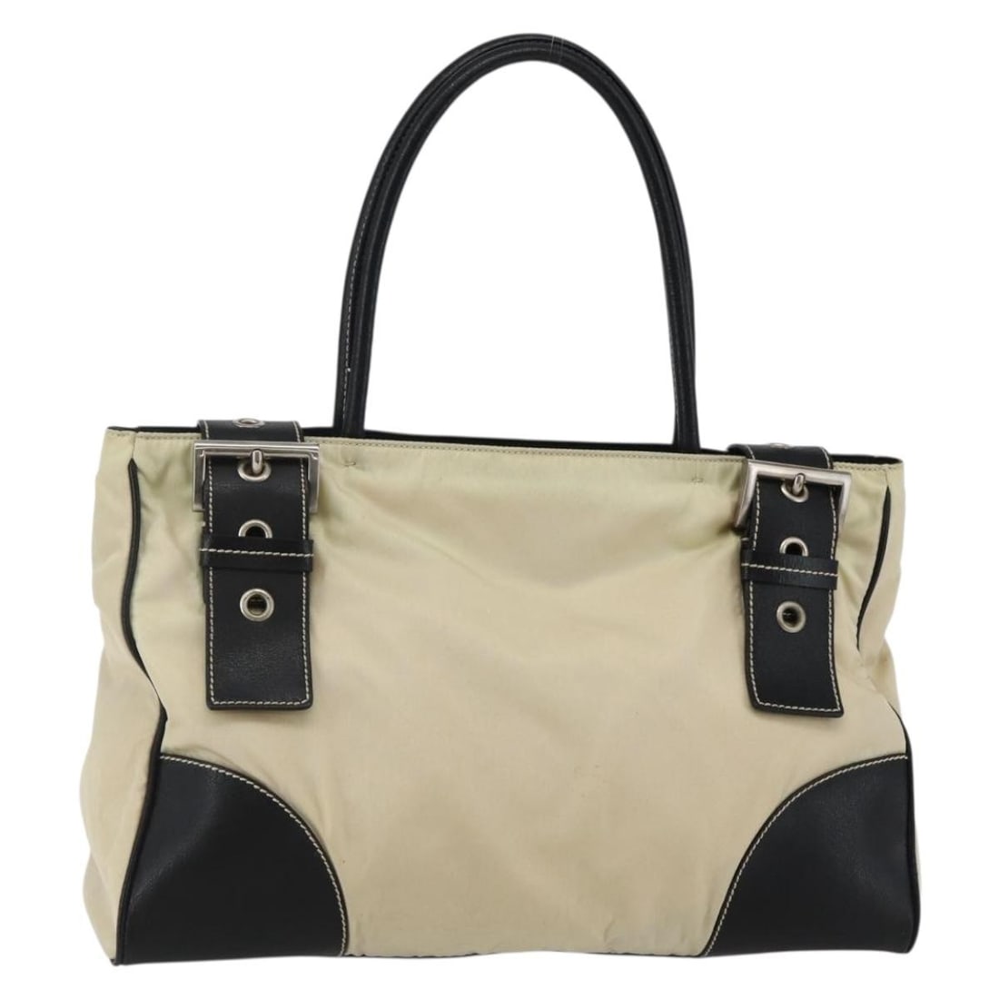 PRADA Beige Black Silver Nylon Tote Bag Authentic Italy: PRADA Beige Black Silver Nylon Tote Bag Authentic Italy This authentic PRADA tote bag showcases a chic blend of beige, black, and silver tones, crafted from durable nylon. With a stylish design, this