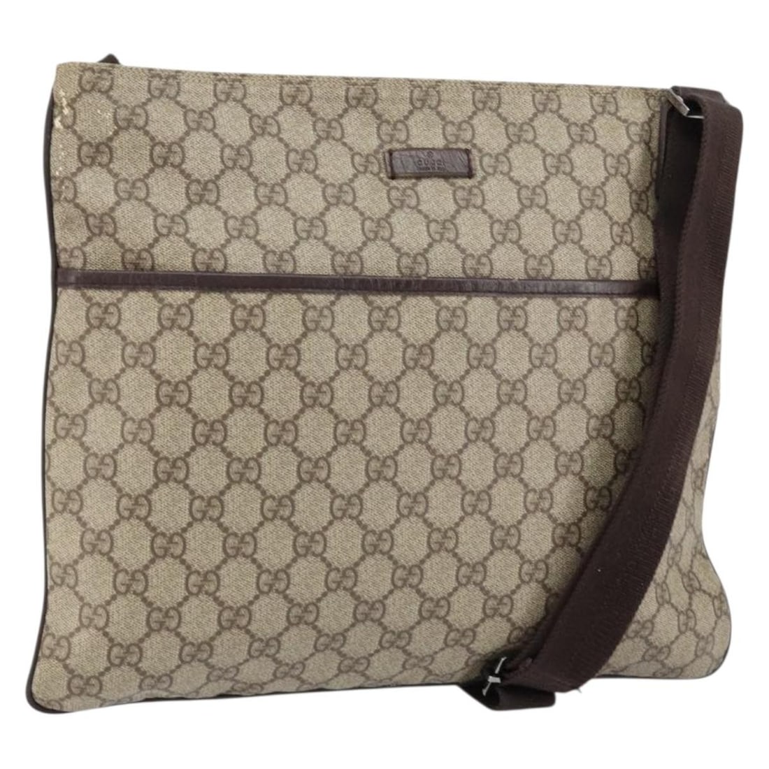 GUCCI GG Supreme Beige Silver Shoulder Bag PVC Leather Auth 141198: GUCCI GG Supreme Beige Silver Shoulder Bag PVC Leather Auth 141198 Elevate your style with this authentic GUCCI GG Supreme Shoulder Bag, crafted in Italy. This chic shoulder bag features a combination