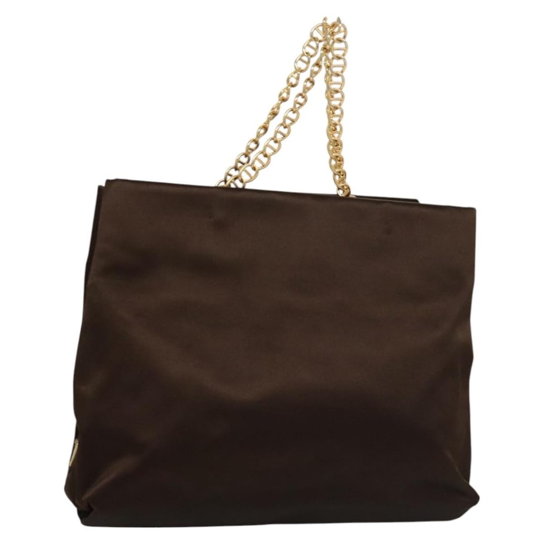 PRADA Brown Gold Satin Chain Tote Bag Made in Italy Auth 127862: PRADA Brown Gold Satin Chain Tote Bag Made in Italy Auth 127862 This authentic PRADA Chain Tote Bag is a stylish accessory crafted from luxurious satin in a beautiful brown and gold color scheme. The