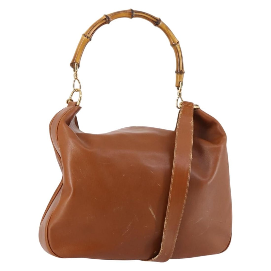 GUCCI Bamboo Leather Shoulder Bag Brown Gold 001 1781 1577 Authentic: GUCCI Bamboo Leather Shoulder Bag Brown Gold 001 1781 1577 Authentic This authentic GUCCI Bamboo Shoulder Bag combines luxury with practicality. Crafted from high-quality leather, it features a rich b