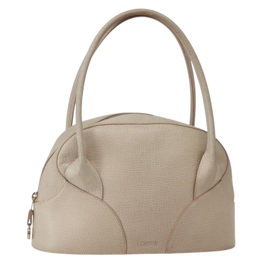 LOEWE Beige Gold Leather Shoulder Bag BA5655 Authentic: LOEWE Beige Gold Leather Shoulder Bag BA5655 Authentic This LOEWE Shoulder Bag is an elegant accessory crafted from high-quality leather in a sophisticated beige and gold color combination. Measuring