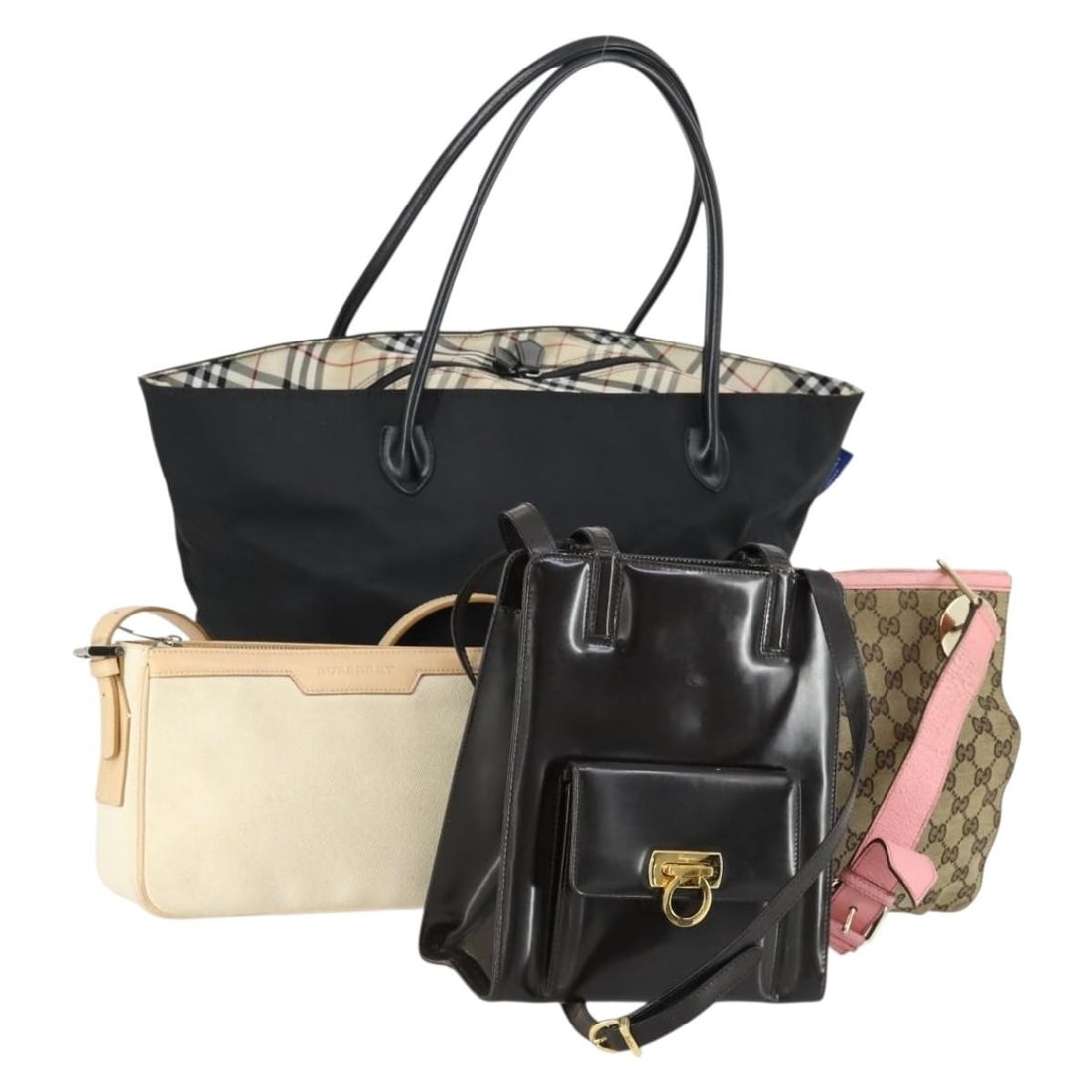 Salvatore Ferragamo Gucci Burberry 4 Piece Shoulder Bag Set Black Beige (1 of 18)