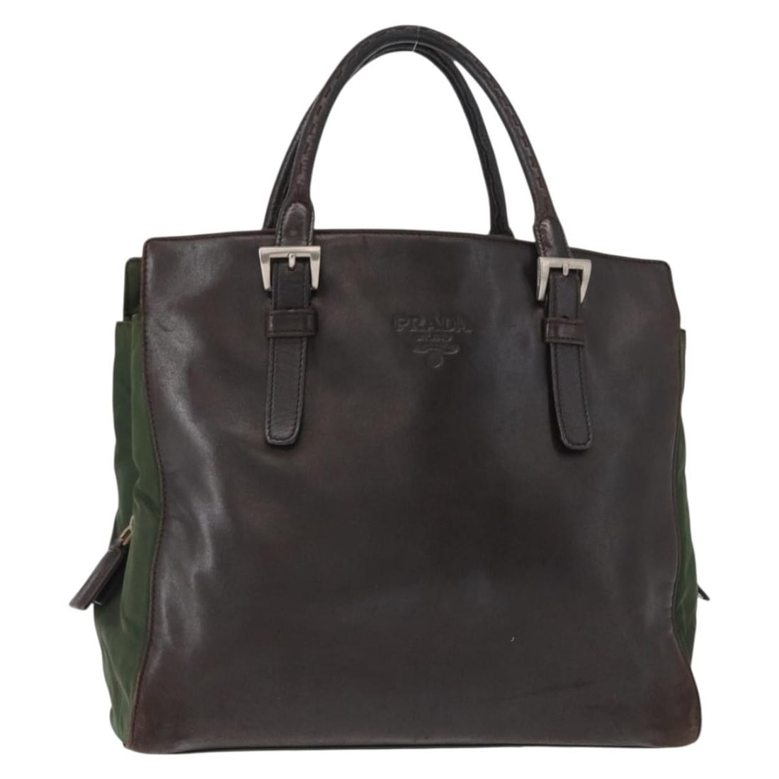 PRADA Nylon Tote Bag Silver Brown Made in Italy Auth 155189: PRADA Nylon Tote Bag Silver Brown Made in Italy Auth 155189 This authentic PRADA Tote Bag combines stylish design with practical functionality. Crafted in Italy, it features a durable nylon exterior i