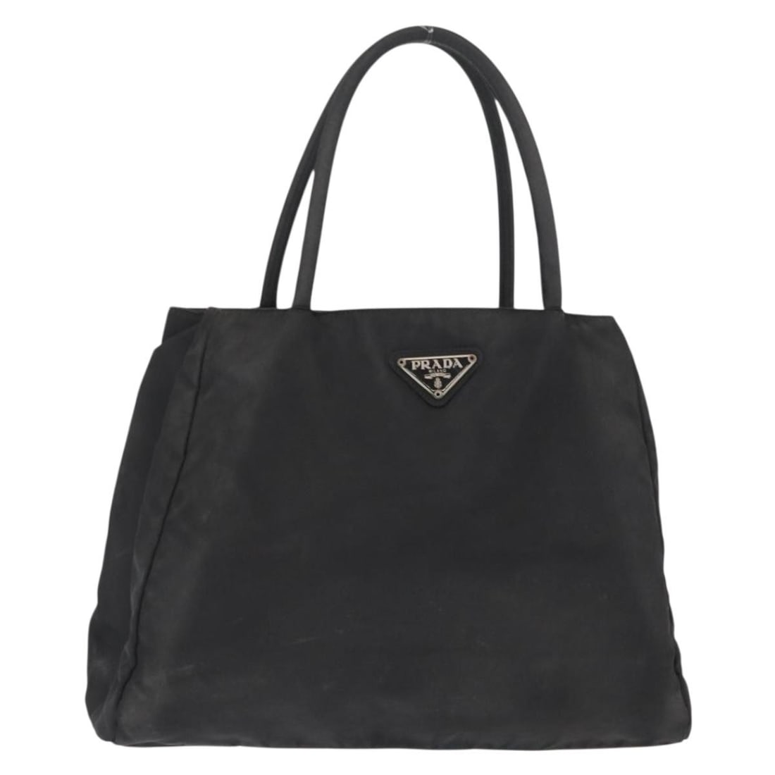 PRADA Black Silver Nylon Tote Bag Authentic 155079: PRADA Black Silver Nylon Tote Bag Authentic 155079 This PRADA Tote Bag combines style and practicality, crafted from durable nylon in a sleek black and silver color scheme. Measuring approximately 12.