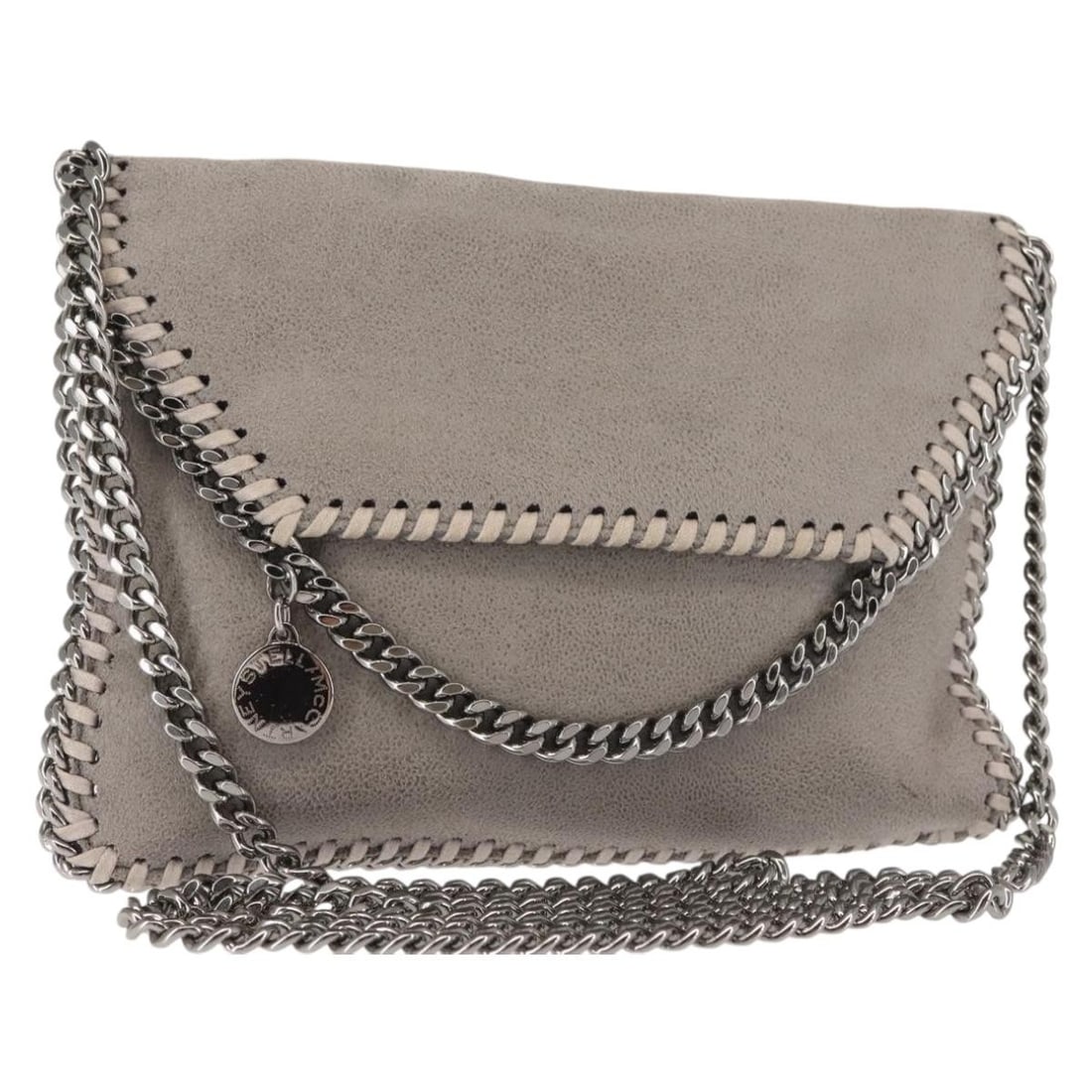 Stella MacCartney Chain Fabera Gray Silver Suede Shoulder Bag Auth BA6018: Stella MacCartney Chain Fabera Gray Silver Suede Shoulder Bag Auth BA6018 The Stella McCartney Chain Fabera Shoulder Bag is a stylish accessory, crafted from premium gray suede and accented with silve