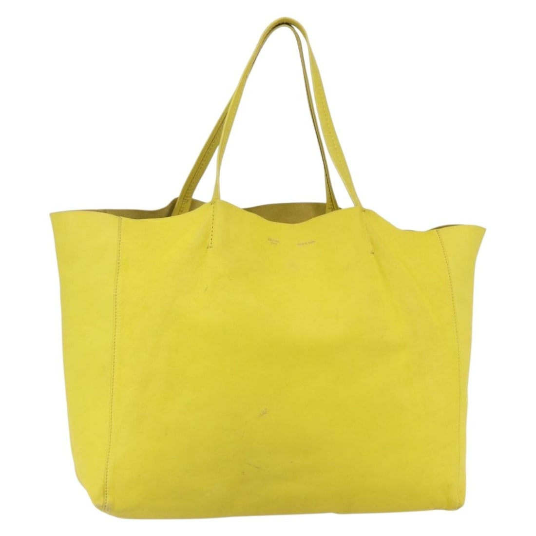 CELINE Horizontalkava Leather Tote Bag Yellow Gold Auth Italy: CELINE Horizontalkava Leather Tote Bag Yellow Gold Auth Italy This CELINE Horizontalkava Tote Bag is a stylish accessory crafted from premium leather, featuring a striking yellow and gold color combin
