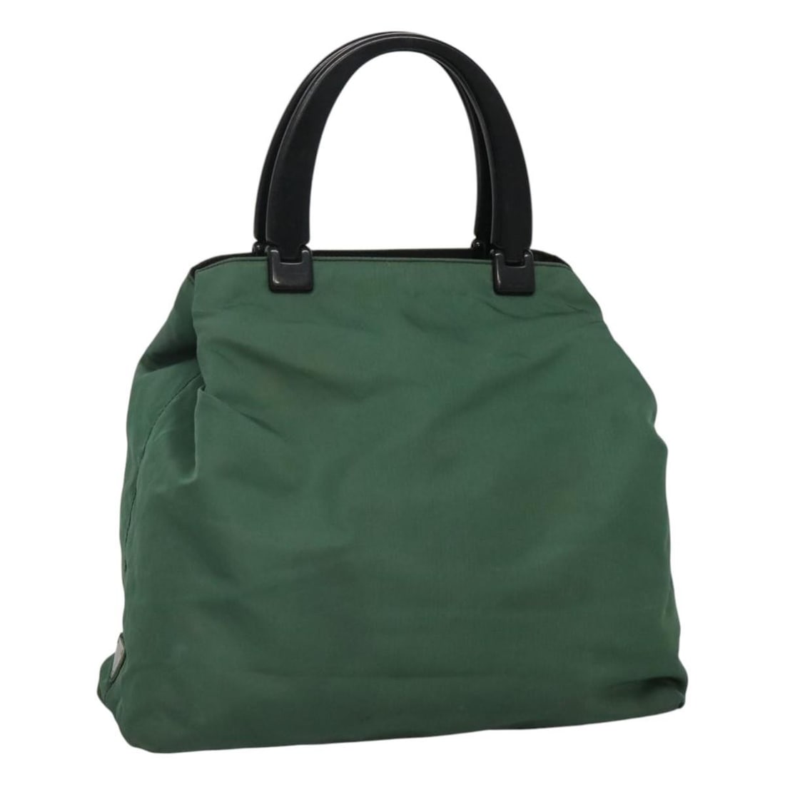 PRADA Nylon Hand Bag Green Black Silver Italy Auth FM4464: PRADA Nylon Hand Bag Green Black Silver Italy Auth FM4464 This PRADA hand bag combines style with functionality, crafted from durable nylon in a striking green, black, and silver color scheme. With di