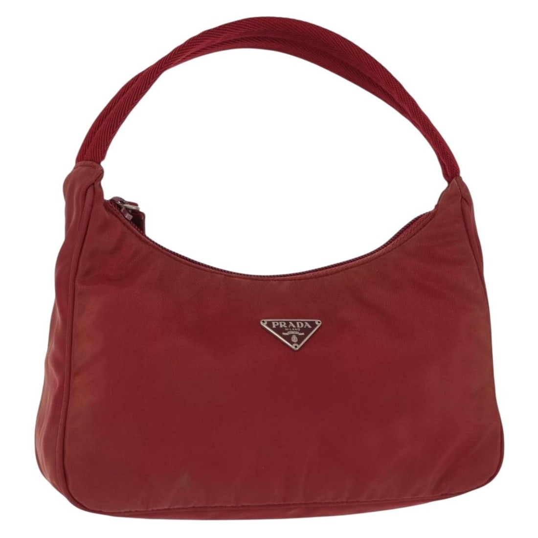 PRADA Red Silver Nylon Hand Bag Auth 147144 Made in Italy: PRADA Red Silver Nylon Hand Bag Auth 147144 Made in Italy This PRADA hand bag features a striking red and silver color scheme, crafted from durable nylon. Made in Italy, this stylish accessory is perf