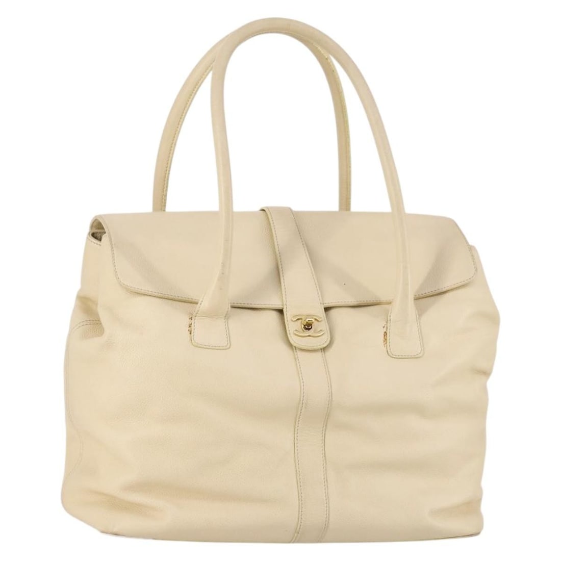 CHANEL Beige Gold Grained Calfskin Hand Bag Auth Italy: CHANEL Beige Gold Grained Calfskin Hand Bag Auth Italy This elegant CHANEL handbag is crafted from luxurious grained calf skin in a sophisticated beige and gold color combination. Designed in Italy, t