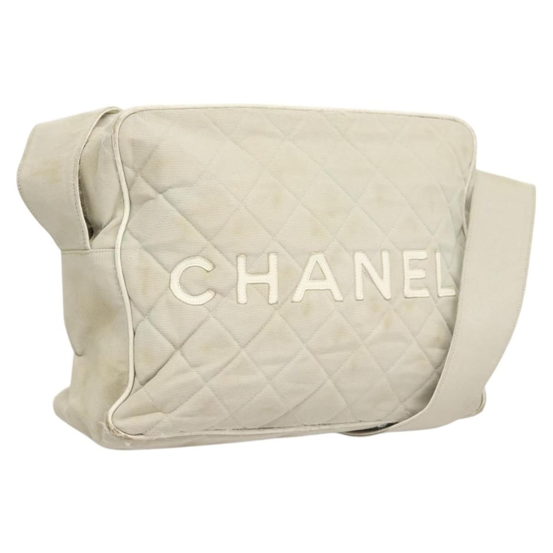 CHANEL Gray Silver Canvas Shoulder Bag Auth France 6740942: CHANEL Gray Silver Canvas Shoulder Bag Auth France 6740942 This CHANEL Shoulder Bag is crafted from durable canvas in a sophisticated gray and silver color combination. Designed for practicality and s