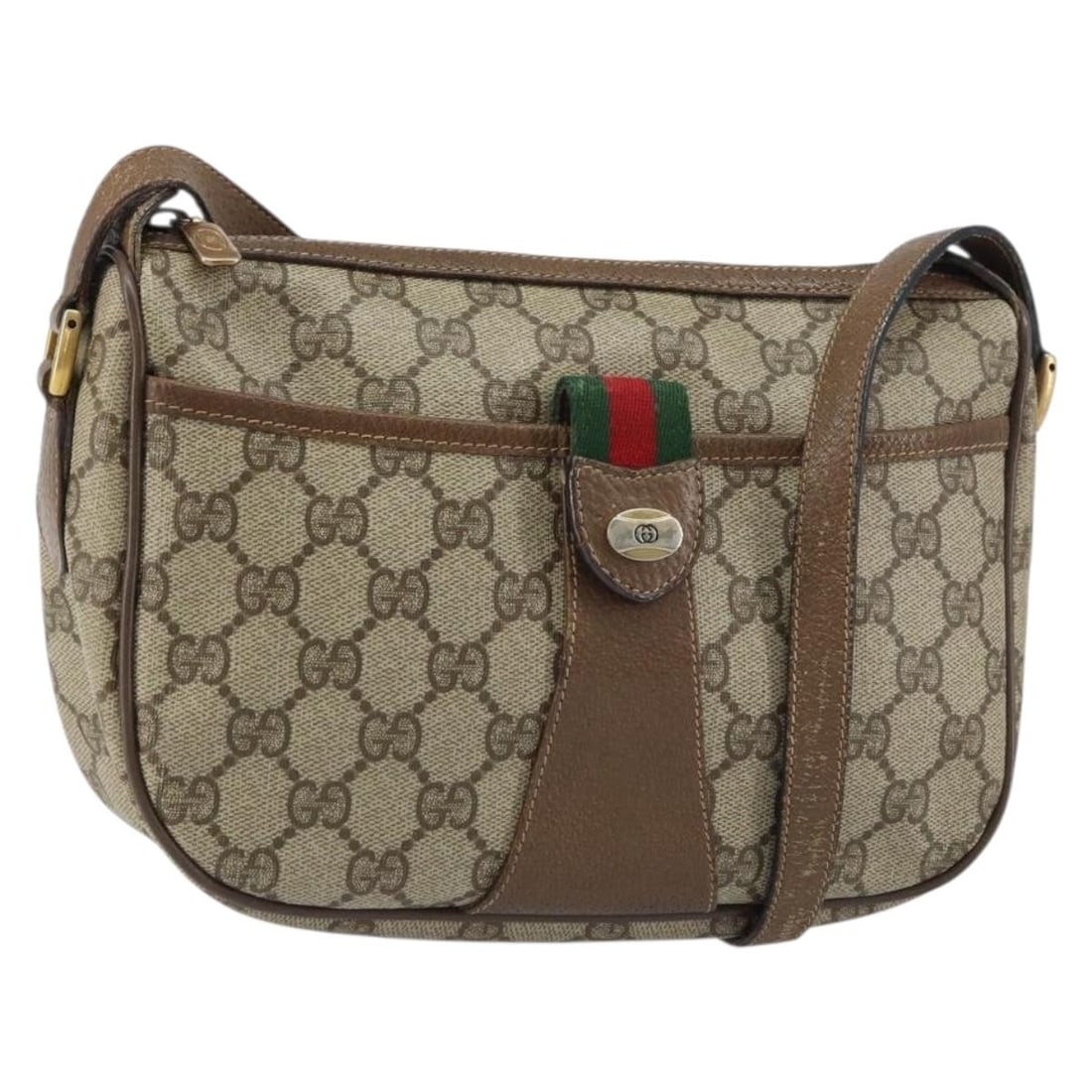 GUCCI GG Supreme Sherry Line Beige Gold Shoulder Bag 89 02 032: GUCCI GG Supreme Sherry Line Beige Gold Shoulder Bag 89 02 032 This authentic GUCCI GG Supreme Web Sherry Line Bag is a stylish shoulder bag crafted from durable PVC leather in a chic beige and gold c