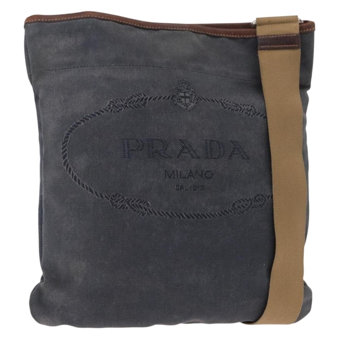 PRADA Navy Silver Canvas Shoulder Bag Italy Auth ka744: PRADA Navy Silver Canvas Shoulder Bag Italy Auth ka744 This authentic PRADA shoulder bag is crafted in Italy from durable navy canvas with silver accents. It features a spacious interior, measuring ap