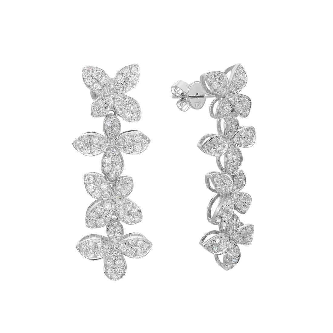 Rachel Koen 18K White Gold Pave Set Diamond Flower Drop Earrings 1.91ct (1 of 6)