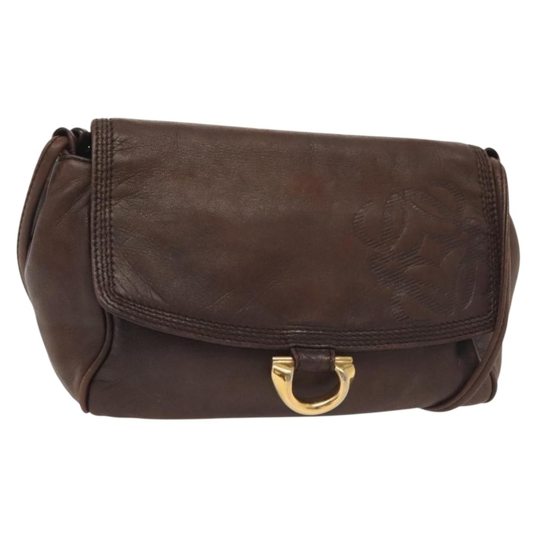LOEWE Anagram Brown Gold Leather Shoulder Bag Made in Spain: LOEWE Anagram Brown Gold Leather Shoulder Bag Made in Spain This LOEWE Anagram Shoulder Bag is a stylish accessory crafted from premium leather in a rich brown and gold color scheme. It features a pra