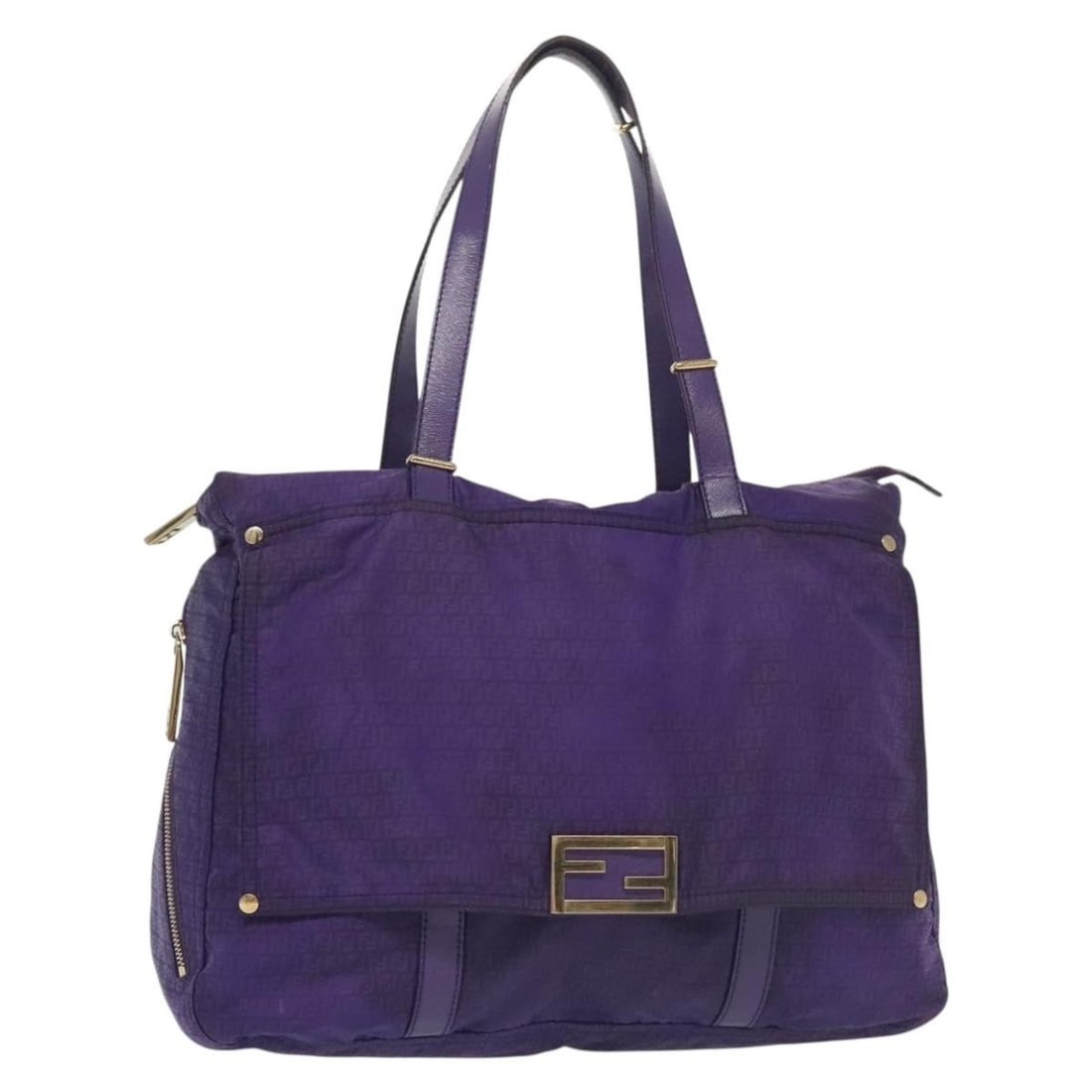 Fendi Zucchino Canvas Tote Bag Purple Gold Nylon Made in Italy: Fendi Zucchino Canvas Tote Bag Purple Gold Nylon Made in Italy This FENDI Zucchino Canvas Tote Bag is a stylish and functional accessory, crafted from durable nylon with a striking purple and gold ext