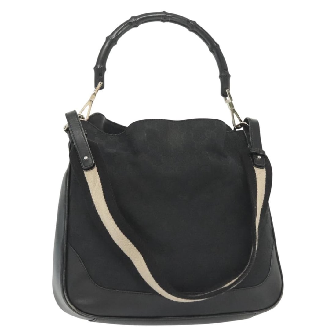 GUCCI Bamboo GG Canvas Hand Bag Black Silver 001 4095 Made in Italy: GUCCI Bamboo GG Canvas Hand Bag Black Silver 001 4095 Made in Italy This authentic GUCCI Bamboo GG Canvas Hand Bag combines elegance with practicality. Crafted in Italy, this stylish handbag showcases