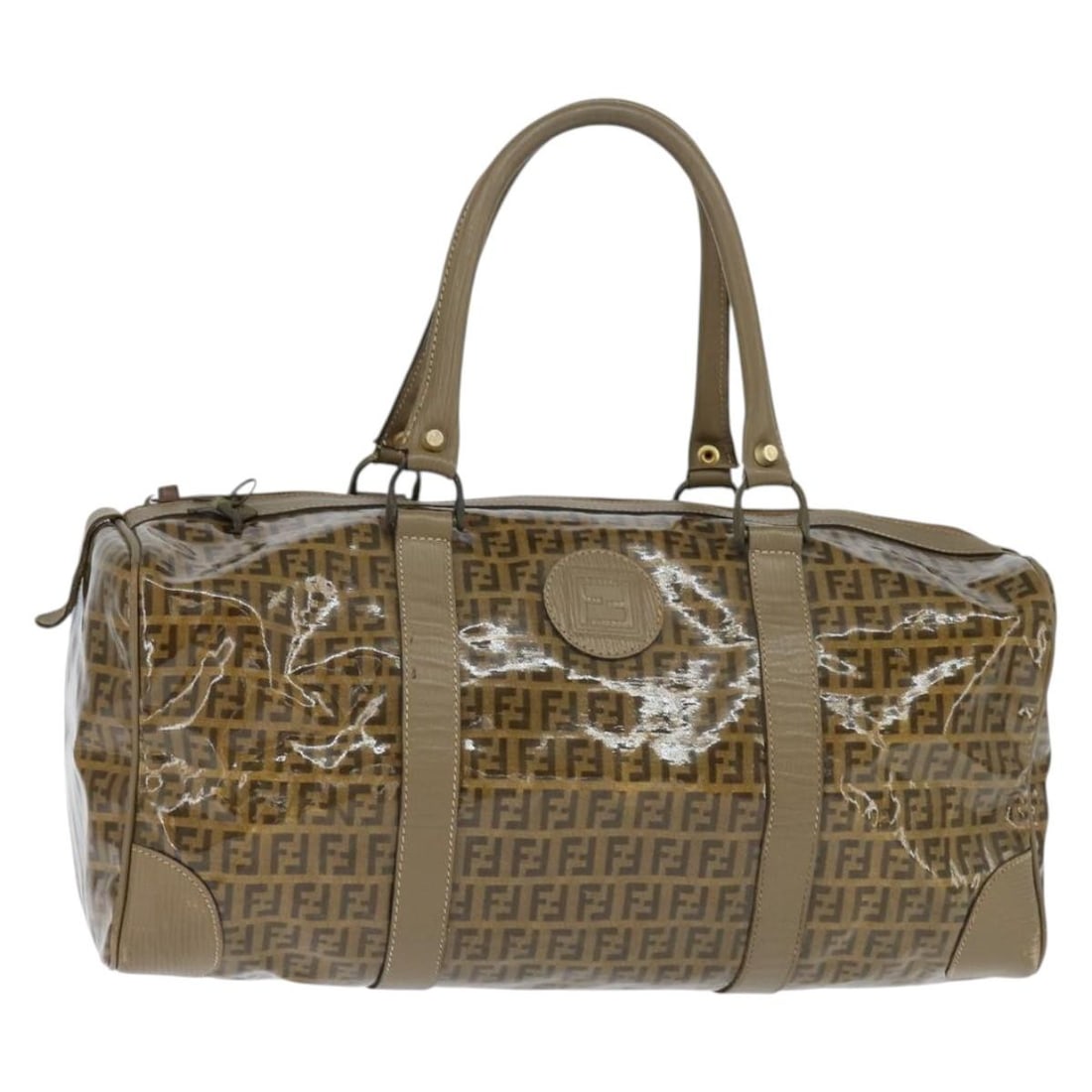 FENDI Vintage Zucchino Canvas Boston Bag Brown Gold Auth Italy: FENDI Vintage Zucchino Canvas Boston Bag Brown Gold Auth Italy This vintage Fendi Boston Bag showcases a stylish blend of brown and gold tones, crafted from durable coated canvas featuring the iconic