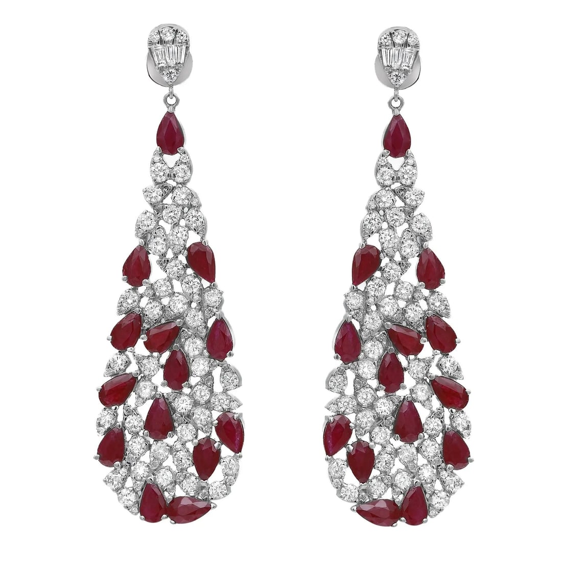 Rachel Koen Long Drop Earrings 14K White Gold Ruby Diamond 5.99Cttw 3.37Cttw: Rachel Koen Long Drop Earrings 14K White Gold Ruby Diamond 5.99Cttw 3.37Cttw Elevate your style with these exquisite long drop earrings, featuring a stunning combination of shimmering rubies and diamo