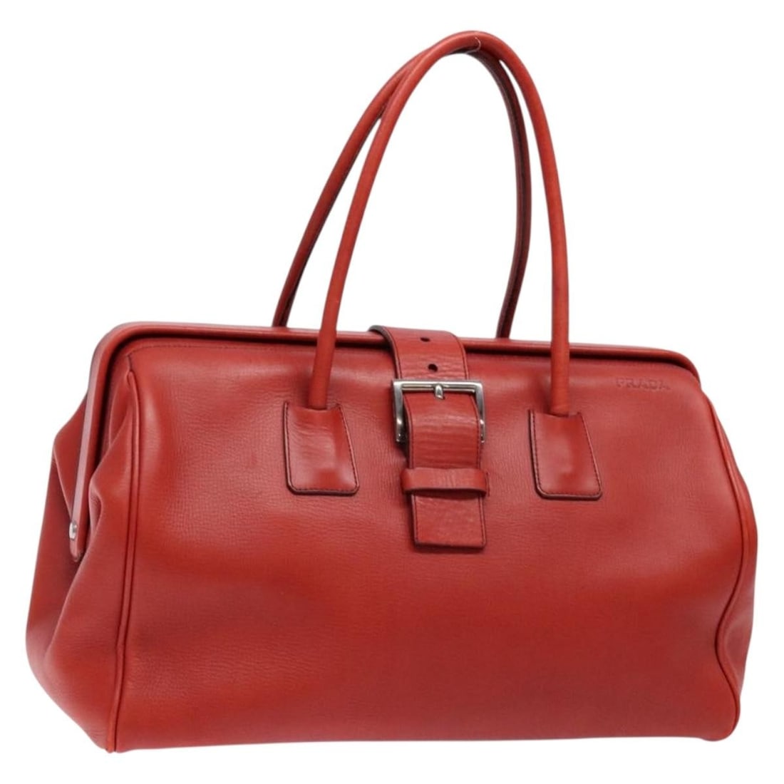 PRADA Red Leather Hand Bag Silver Accents Authentic Italy: PRADA Red Leather Hand Bag Silver Accents Authentic Italy Elevate your accessory collection with this authentic PRADA Hand Bag, expertly crafted in Italy from high-quality leather. The striking red an